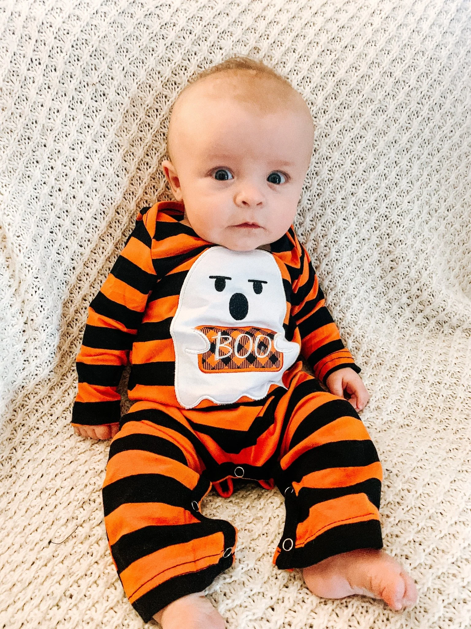 Orange Striped "BOO" Ghost Romper - Image 3