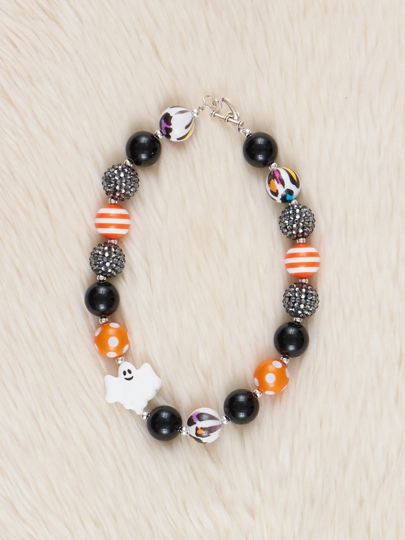 Orange Striped Ghost Charm Bubblegum Necklace