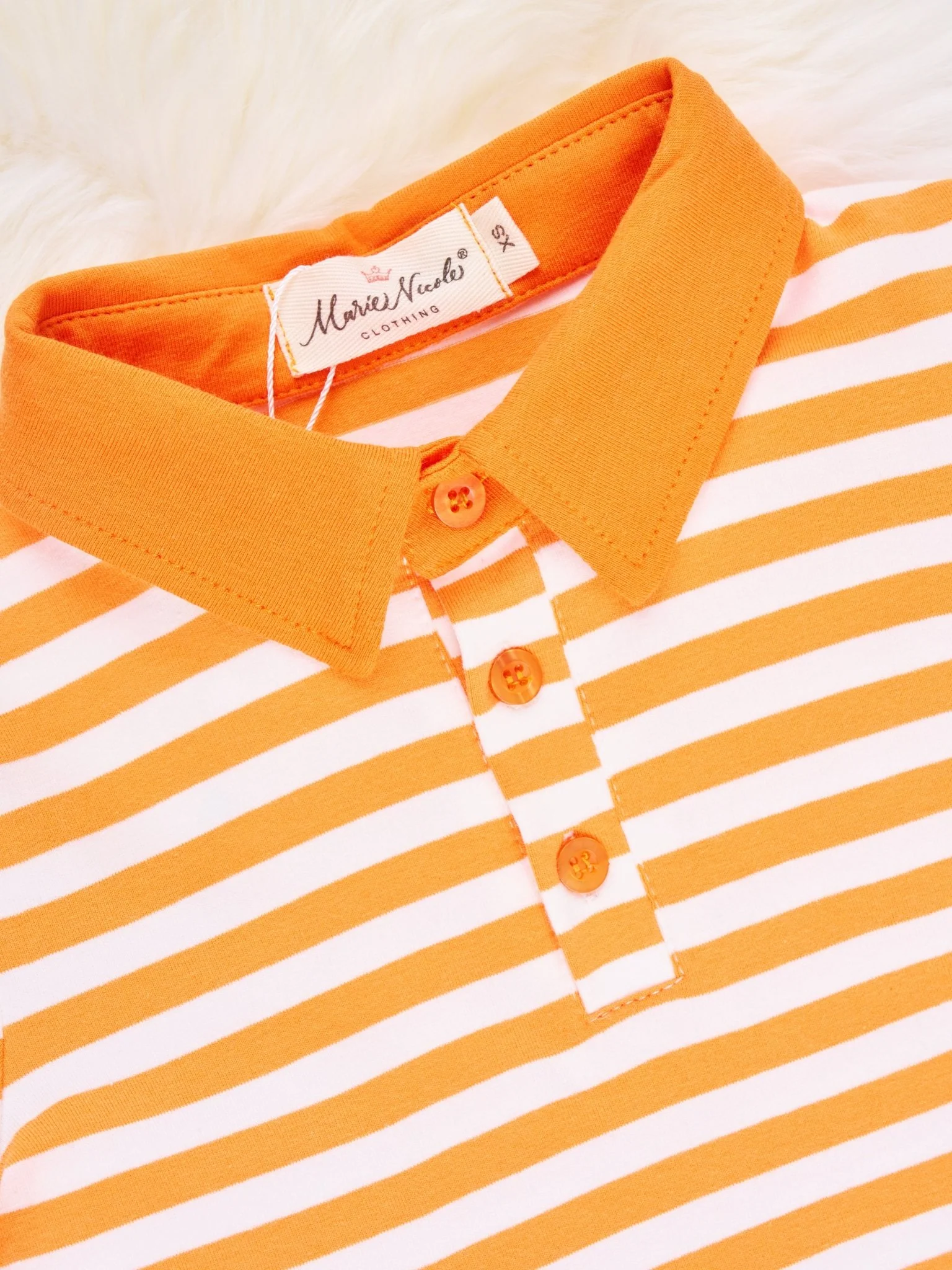 Orange & White Striped Polo - Image 3