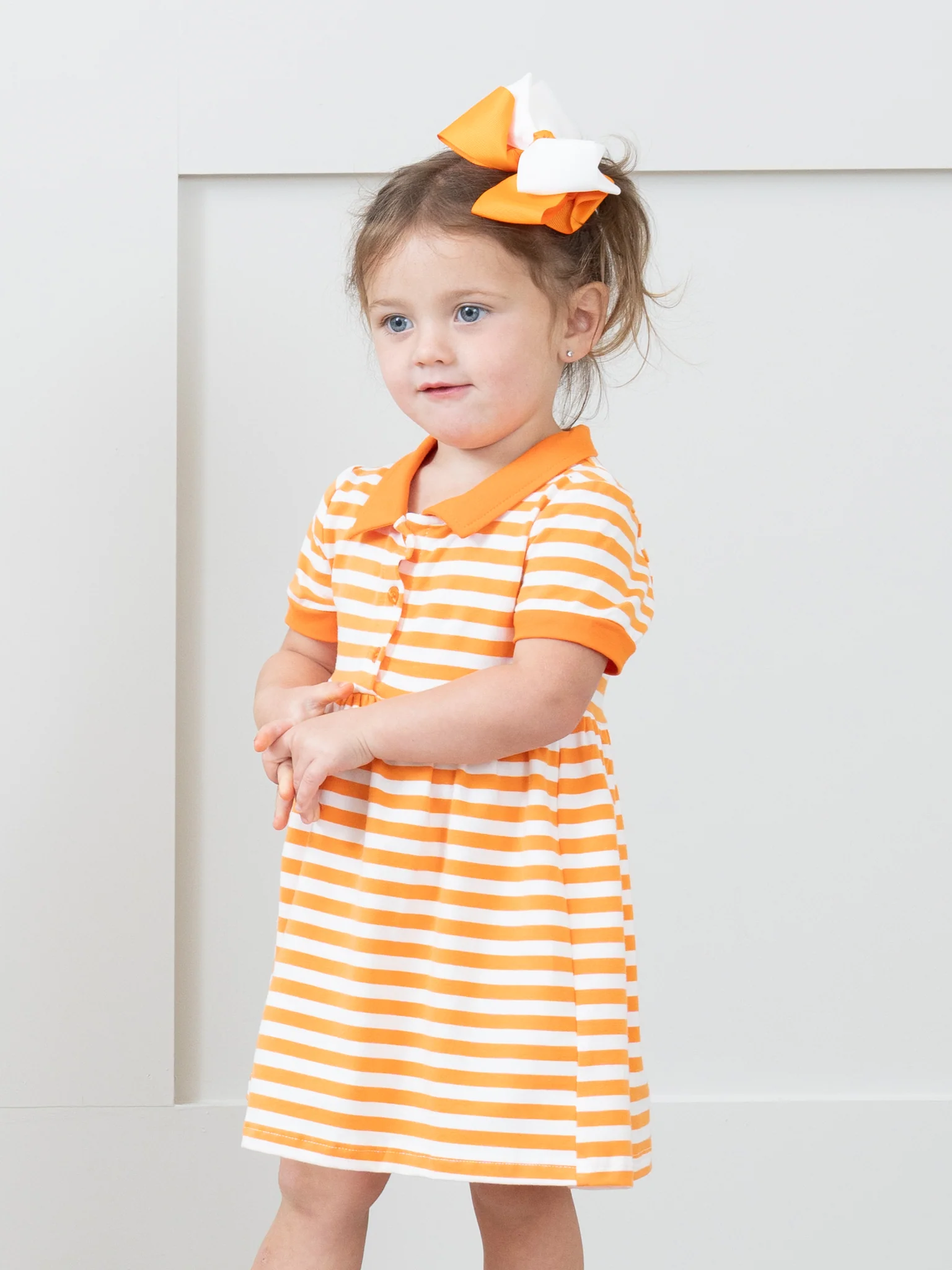 Orange & White Striped Polo Dress