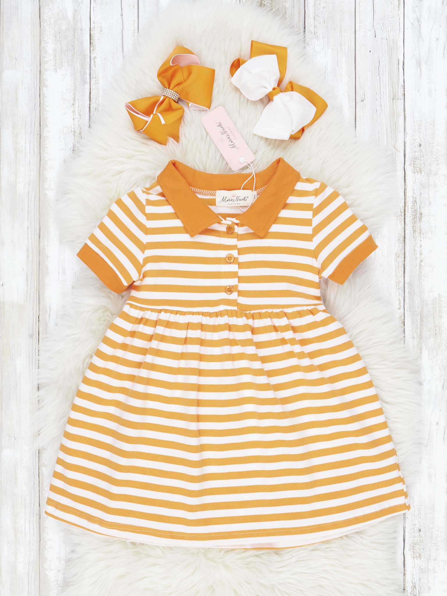 Orange & White Striped Polo Dress - Image 2