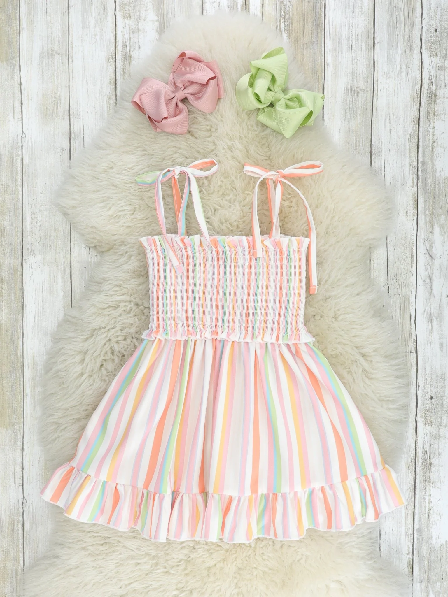 Orange Striped Smocked Ruffle Tank Dress