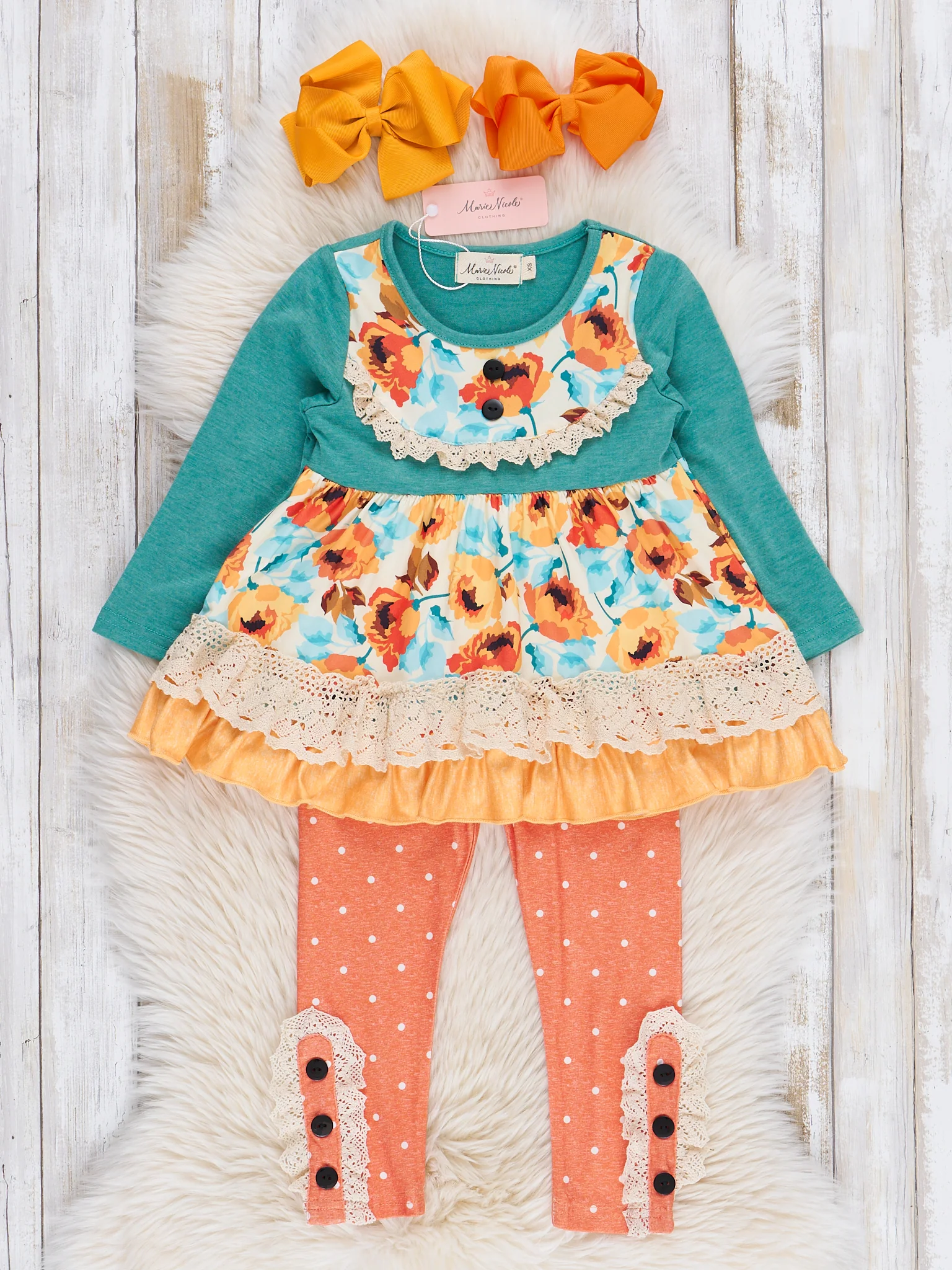 Orange & Teal Floral Ruffle Outfit