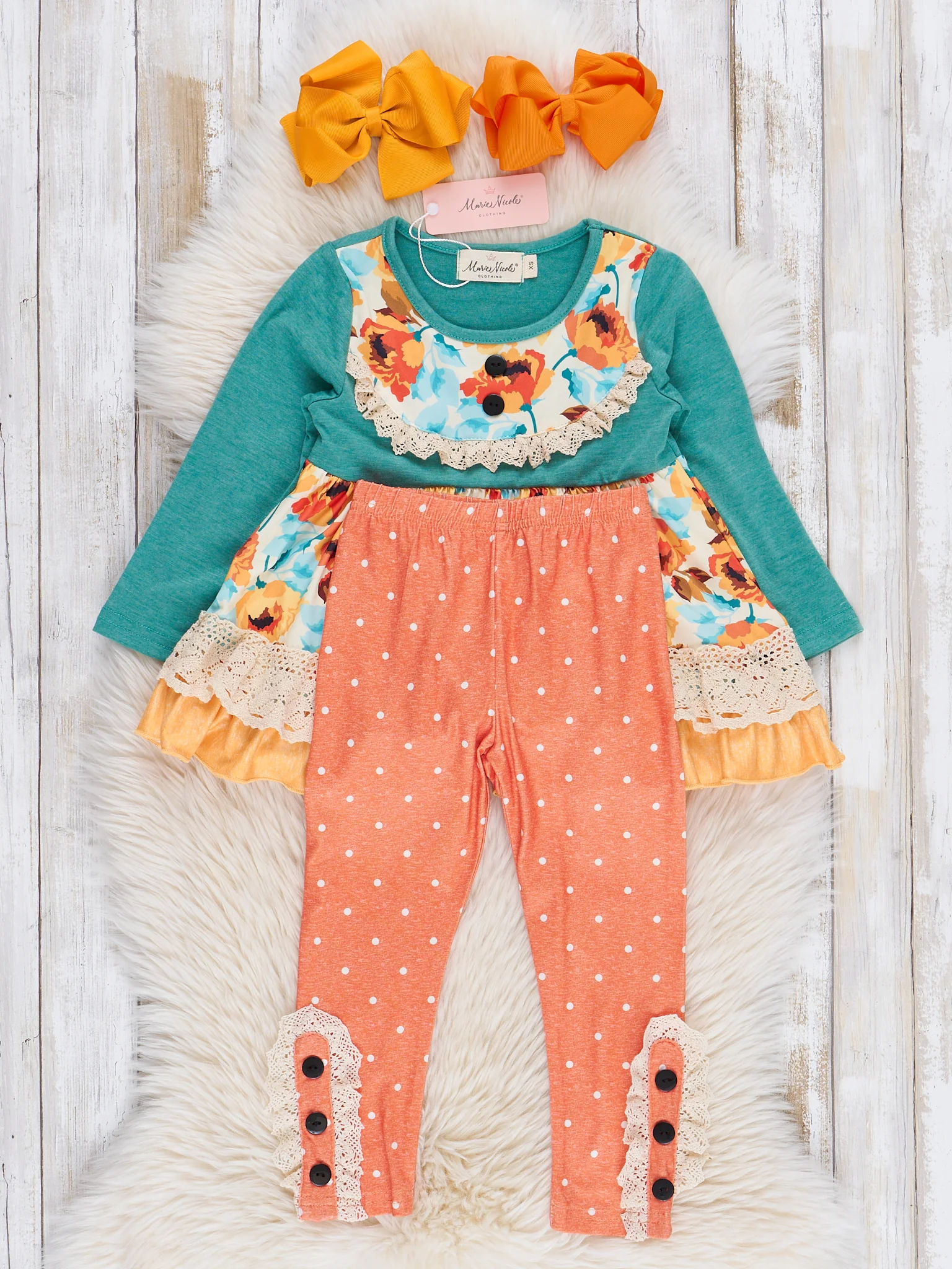 Orange & Teal Floral Ruffle Outfit - Image 2