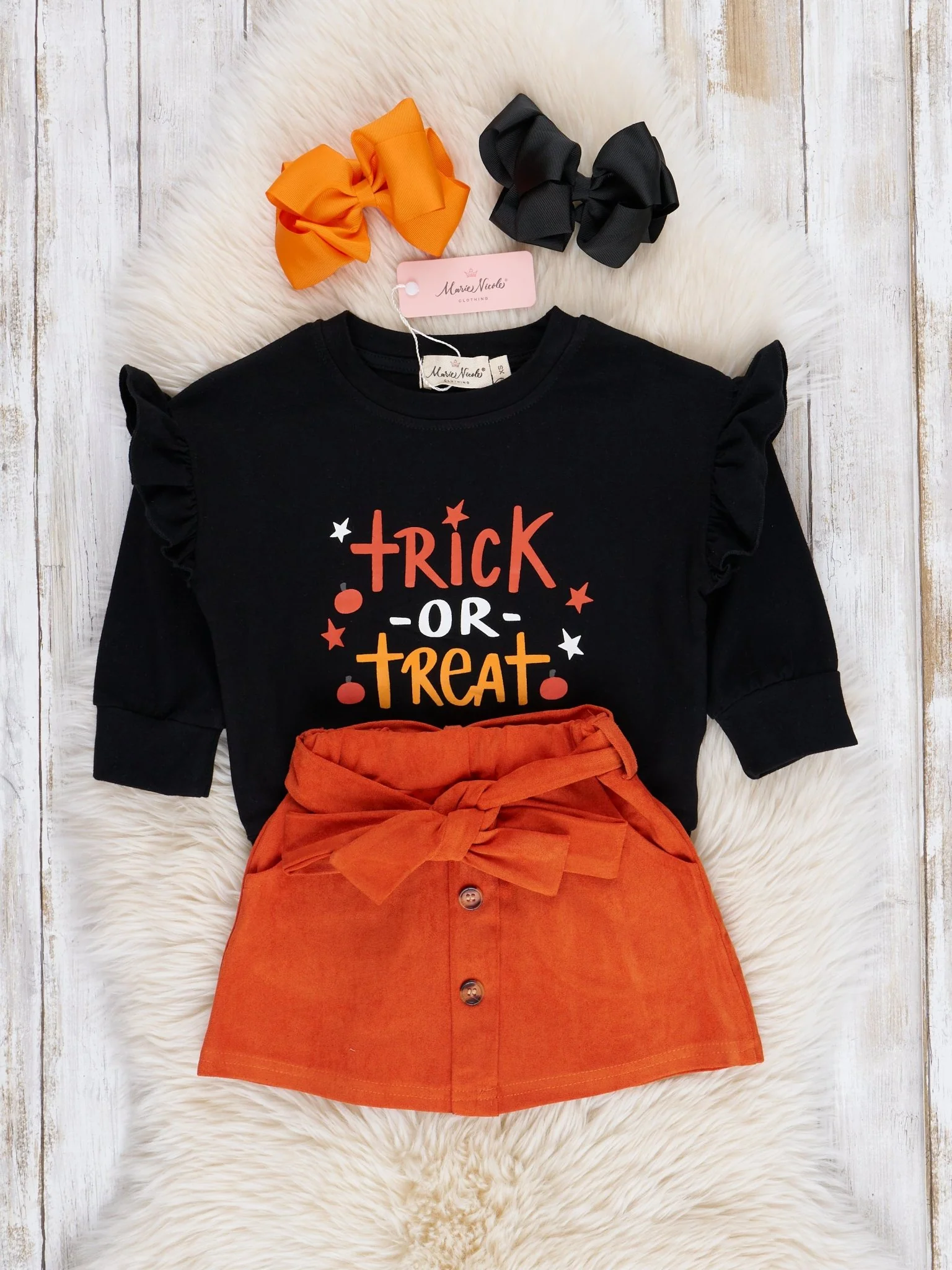 Orange Trick or Treat Ruffle Suede Skirt Set - Image 2