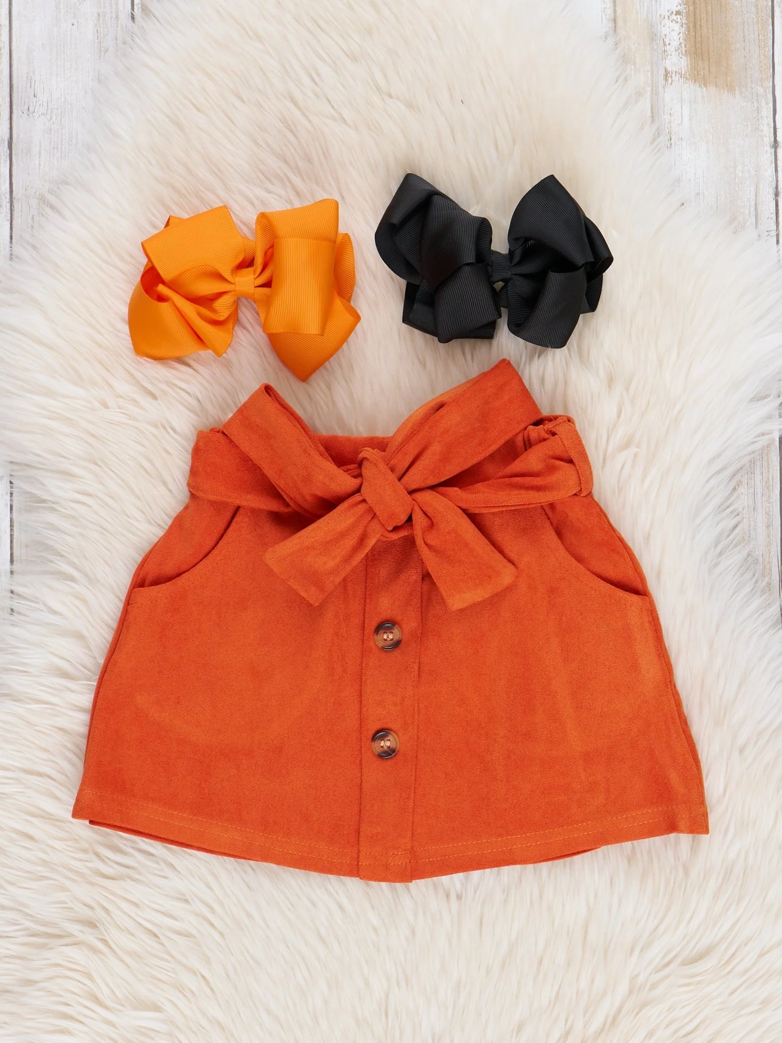 Orange Trick or Treat Ruffle Suede Skirt Set - Image 3