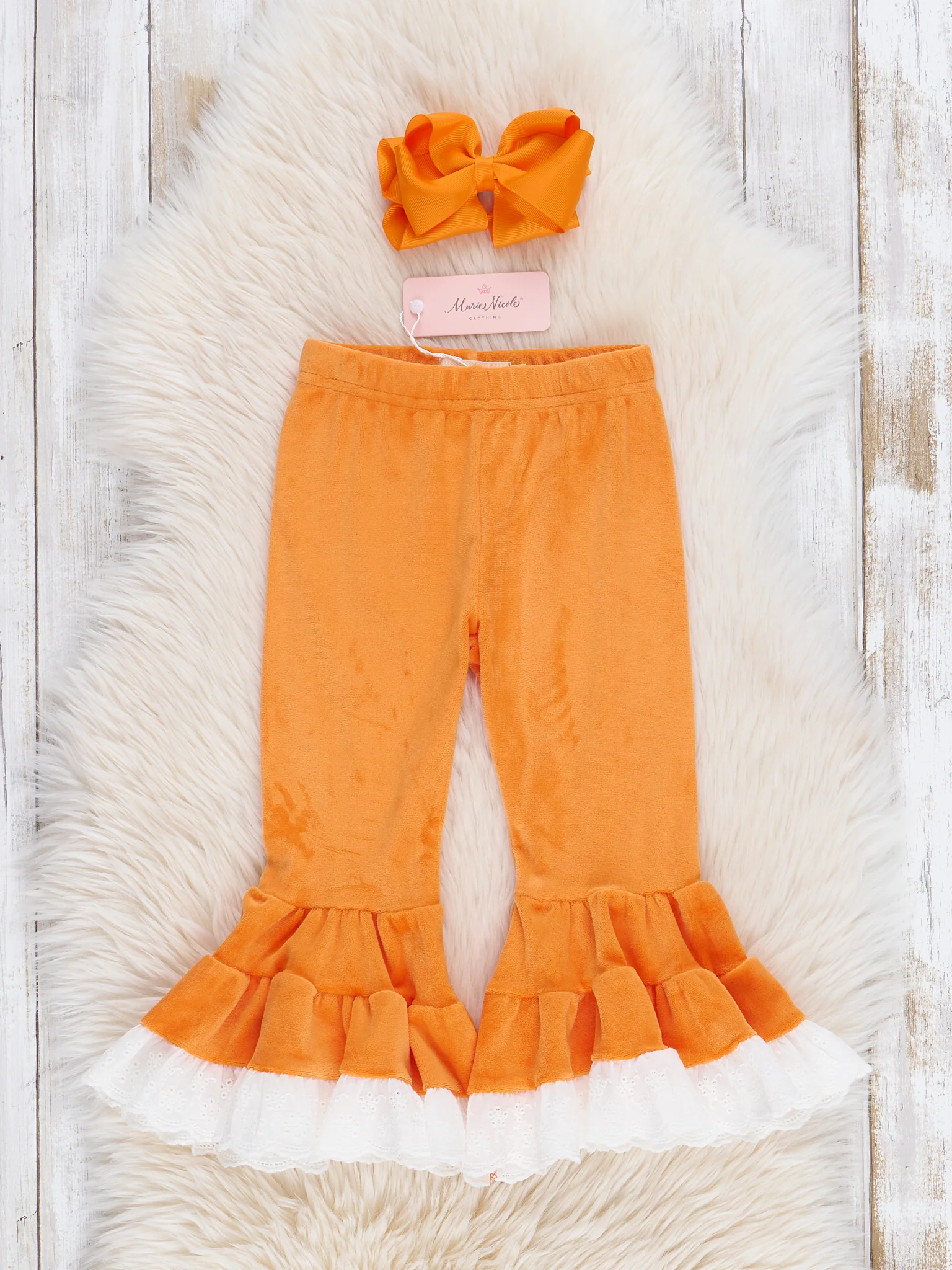 Orange Velvet Lace Hem Bell Bottoms