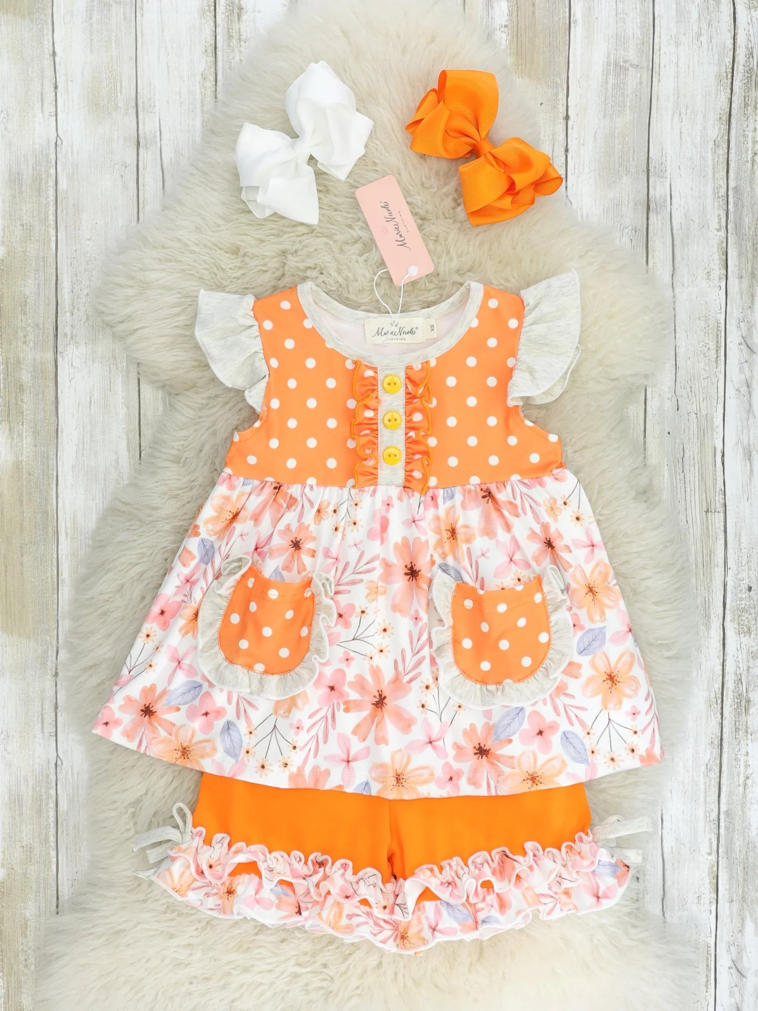 Orange Watercolor Daisy Ruffle Outfit