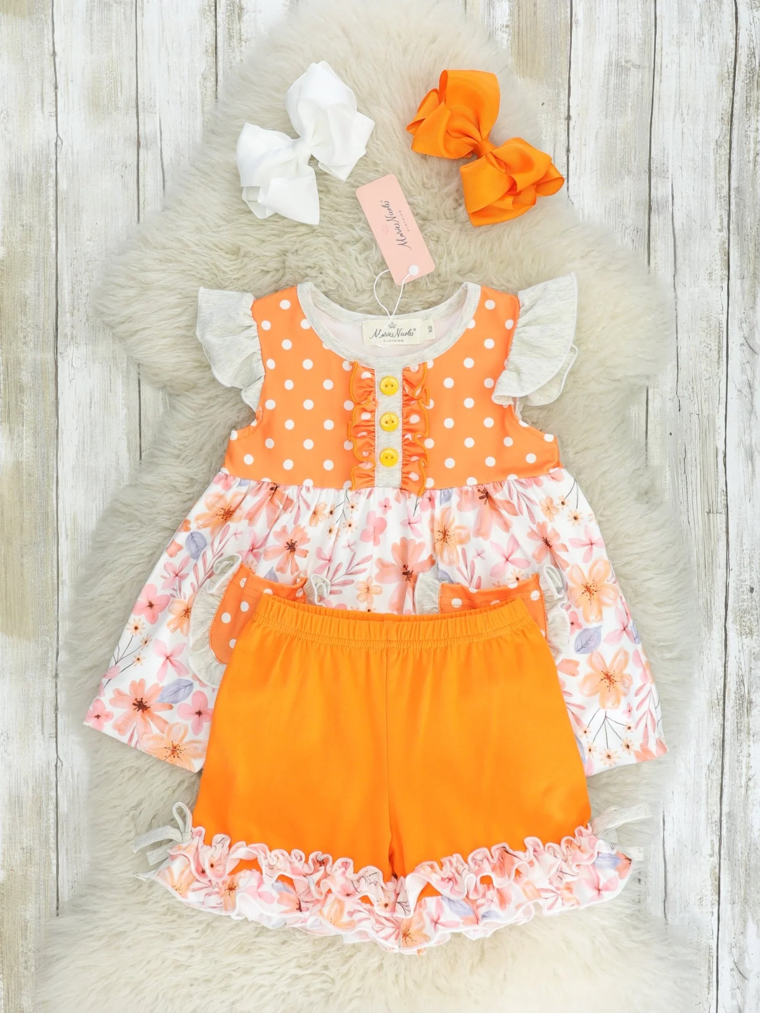 Orange Watercolor Daisy Ruffle Outfit - Image 2
