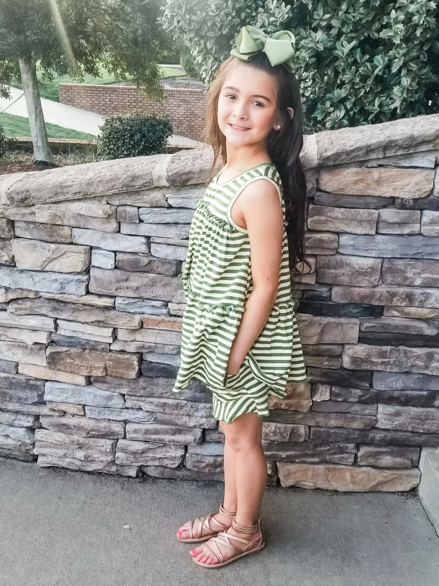 Pocket Ruffle Short - Olive/Cream Striped - Image 4