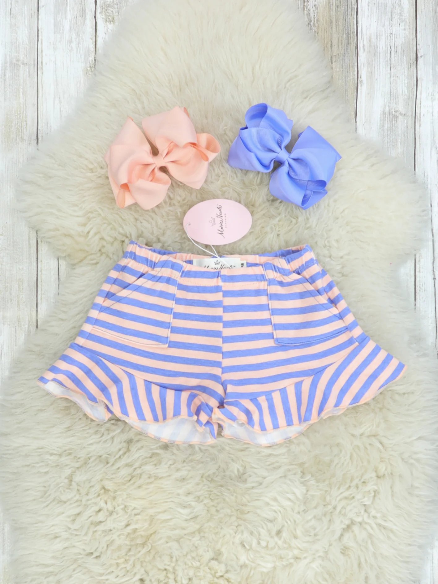 Pocket Ruffle Short - Peach/Orchid Striped