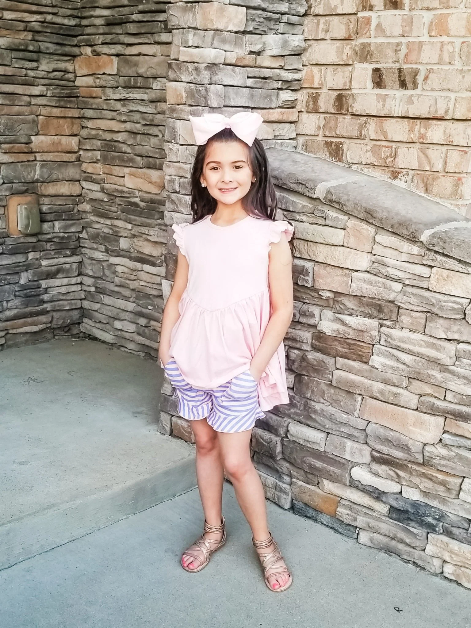 Pocket Ruffle Short - Peach/Orchid Striped - Image 3