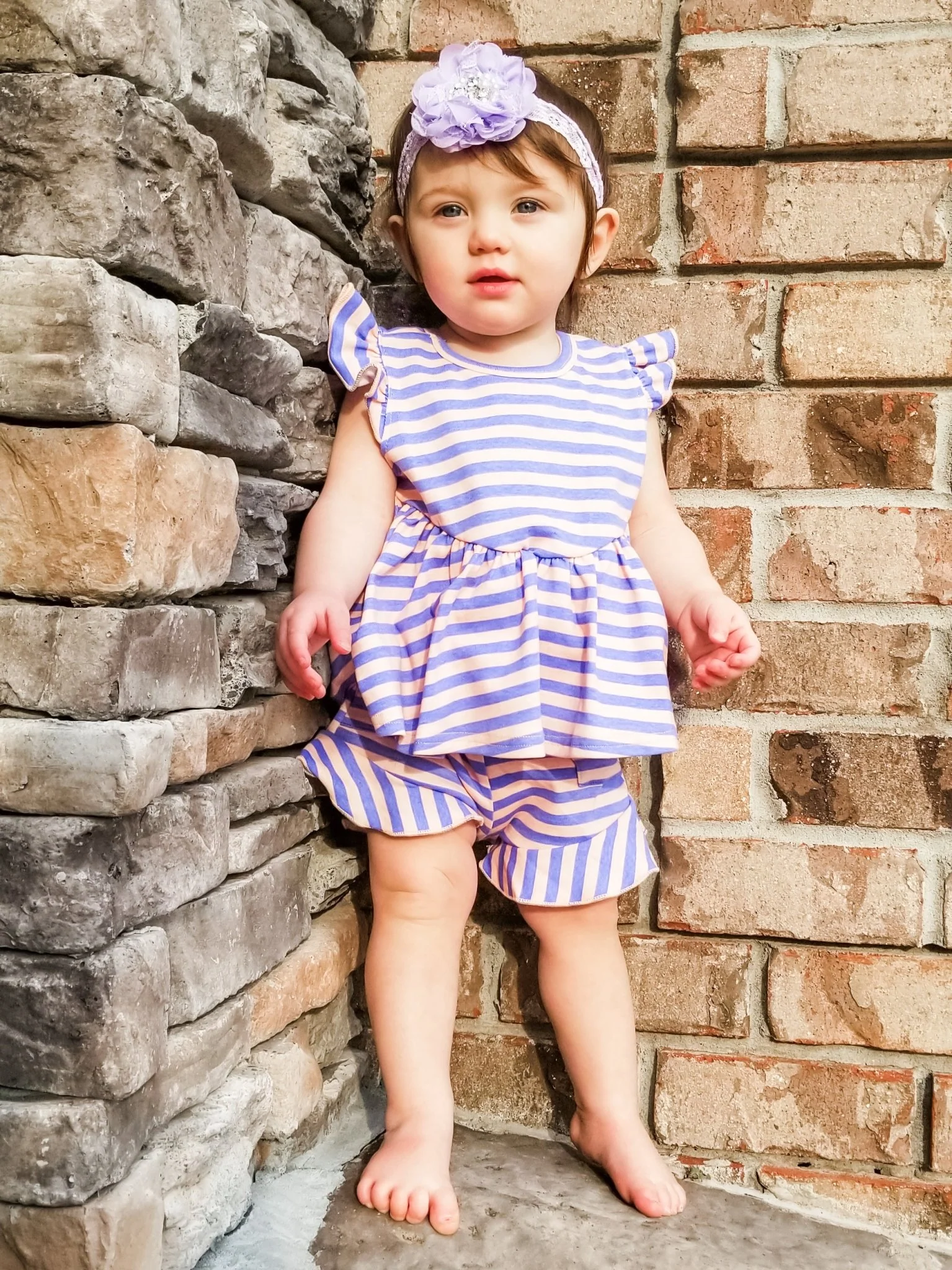 Pocket Ruffle Short - Peach/Orchid Striped - Image 4
