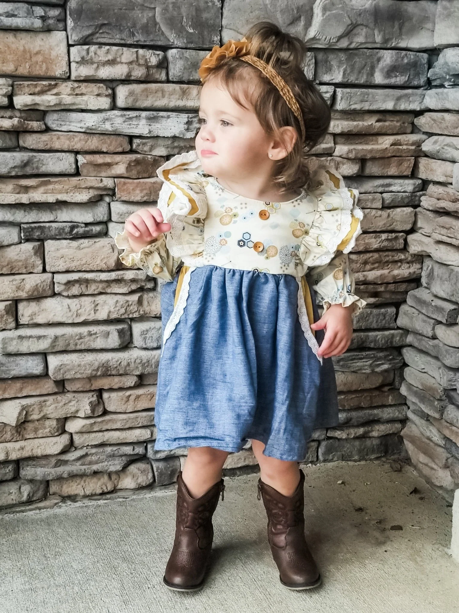 Pale Yellow Chambray Ruffle Pocket Dress - Image 5