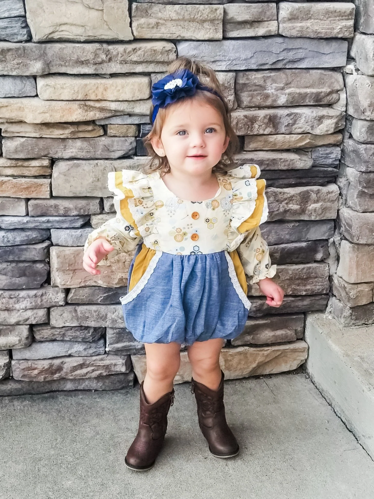 Pale Yellow Chambray Ruffle Romper - Image 3