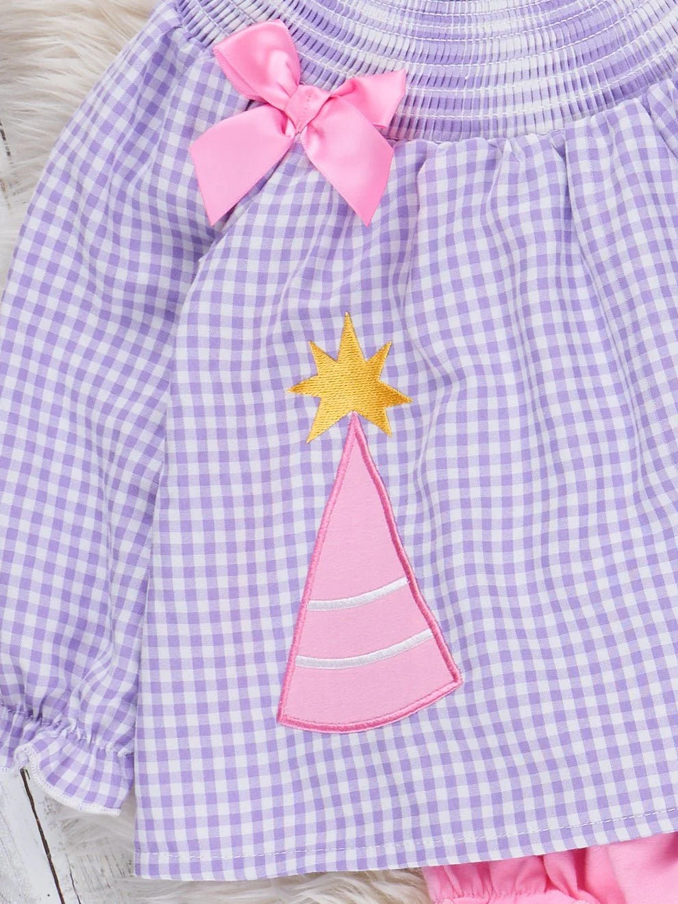 Party Hat Smocked Gingham Bloomers Outfit - Image 2