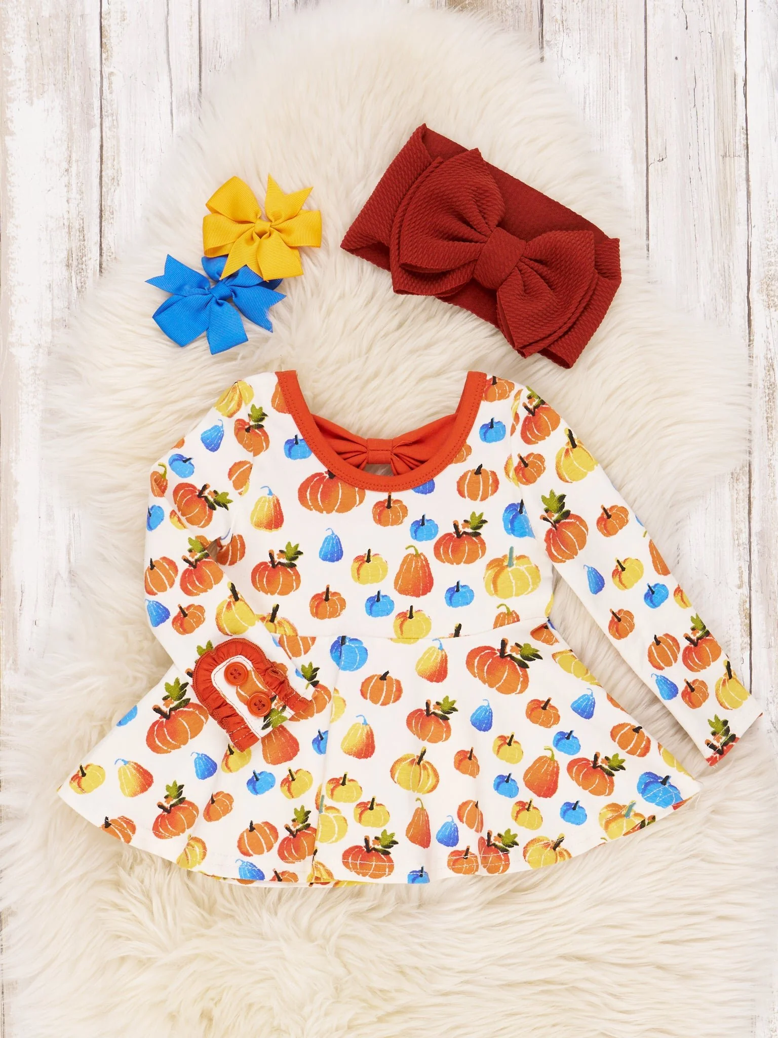 Party Pumpkins Bow Back Ruffle Top