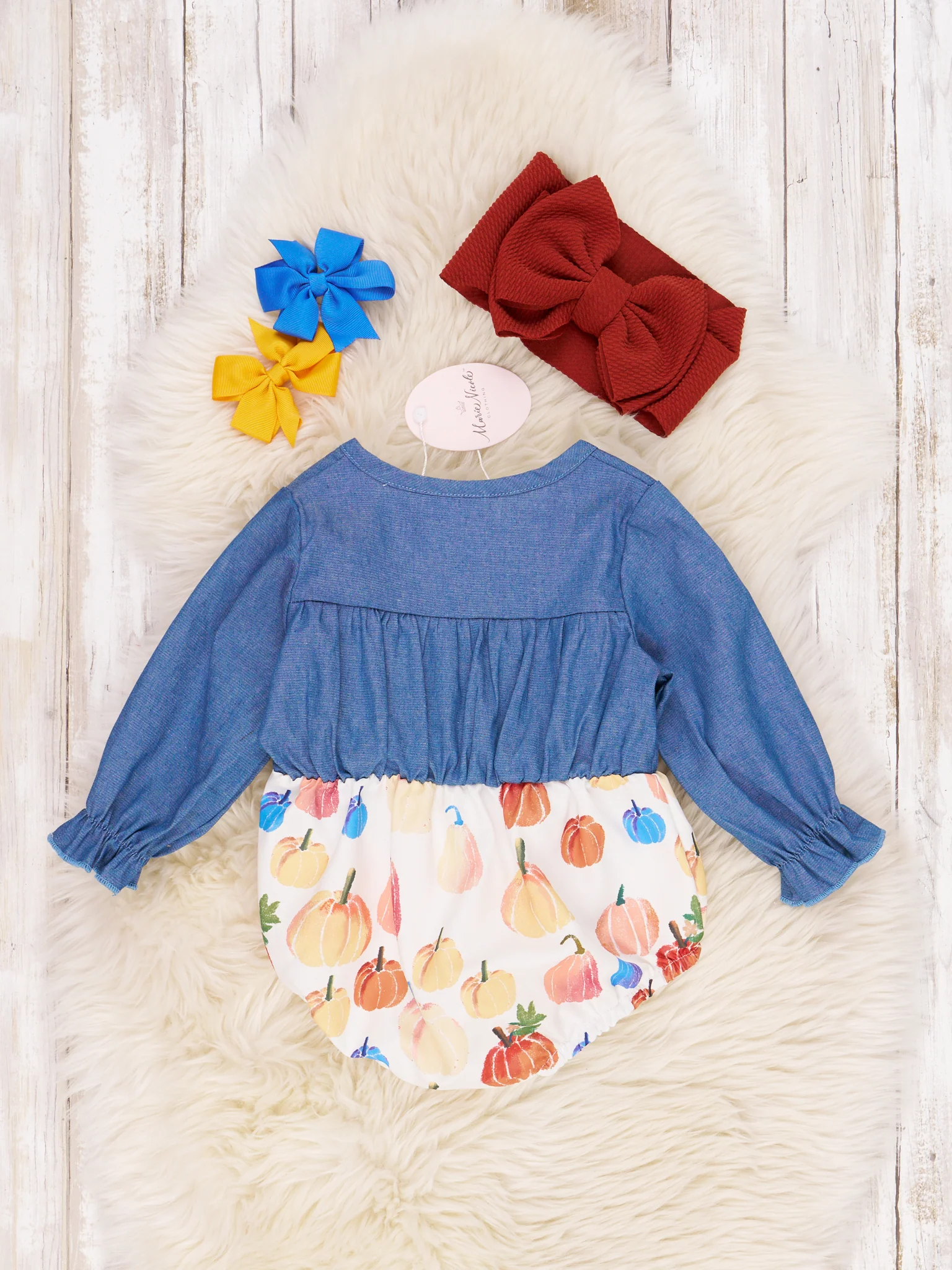 Party Pumpkins Chambray Bubble Romper - Image 2