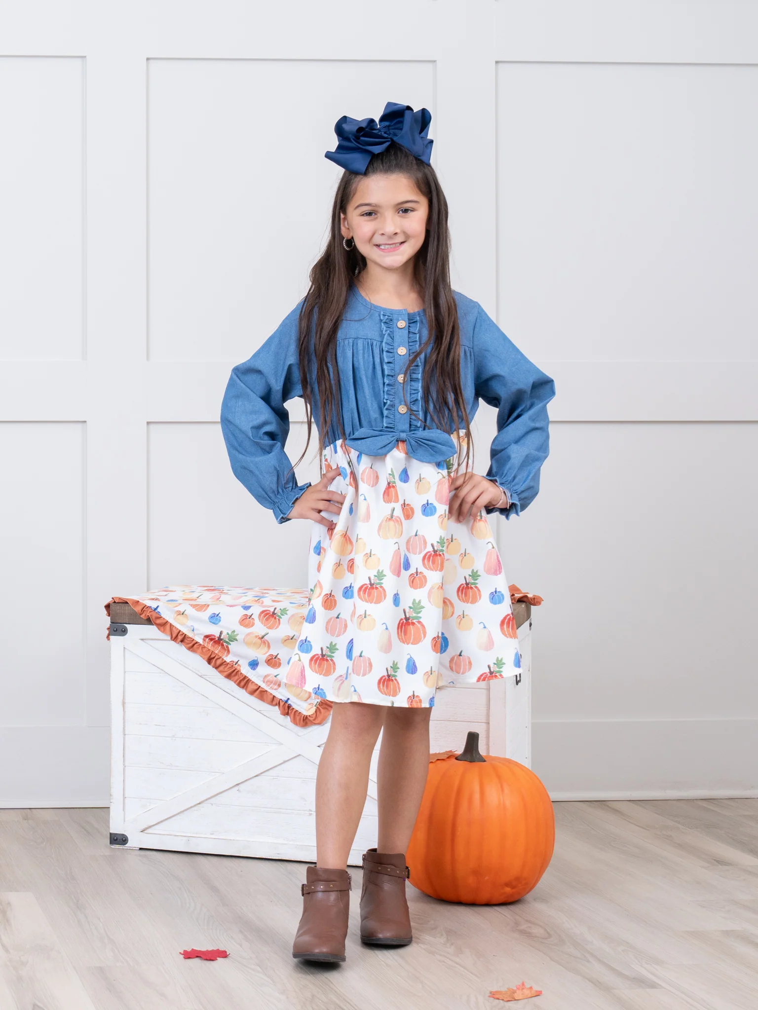 Party Pumpkins Chambray Dress - Image 6