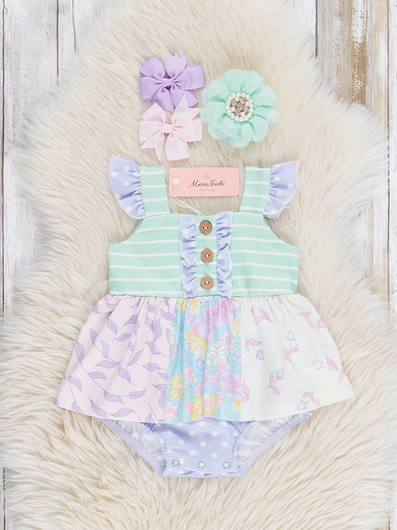 Pastel Buds & Blooms Ruffle Bubble Romper