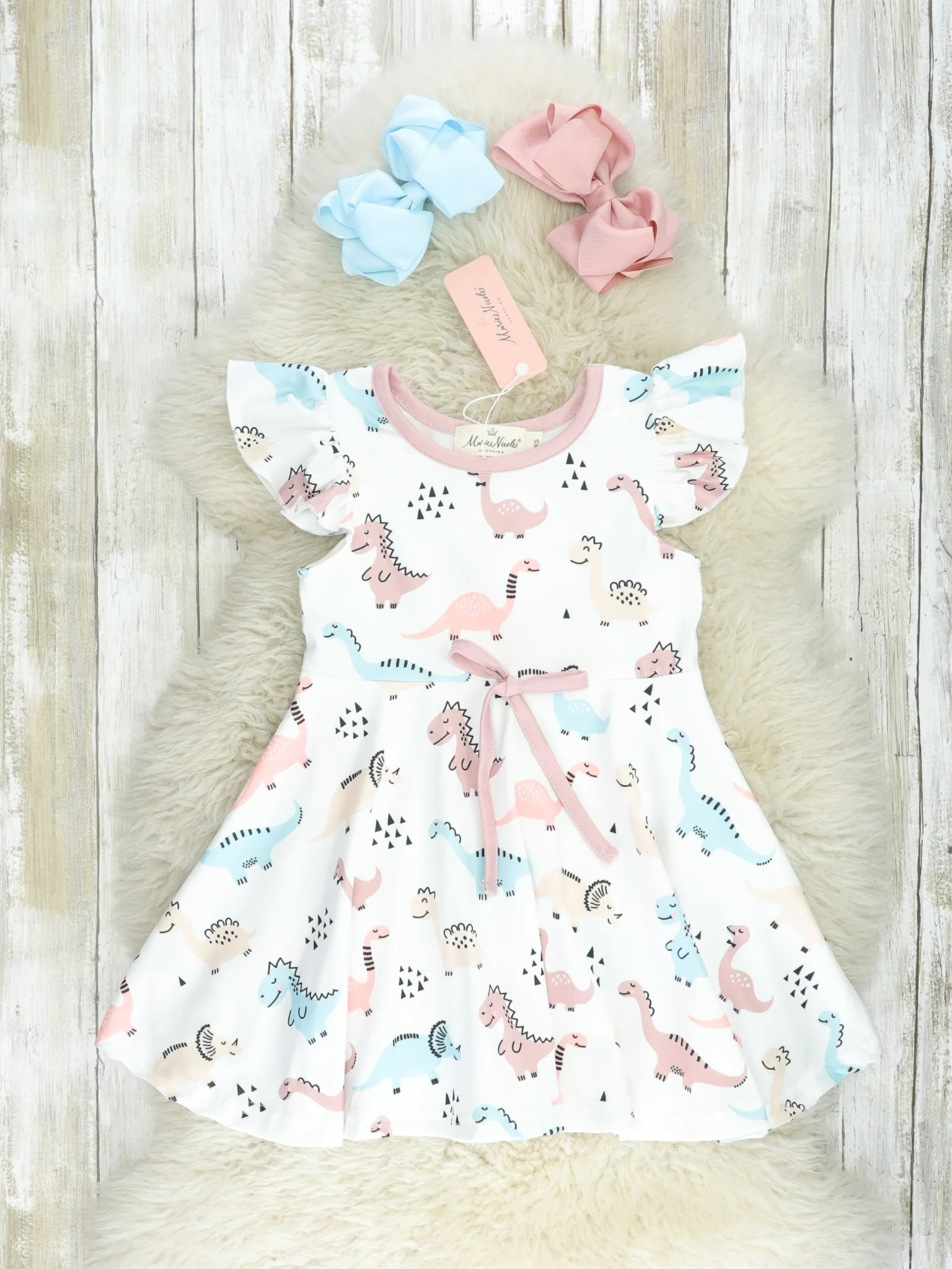Pastel Dinosaur Flutter Sleeve Dress