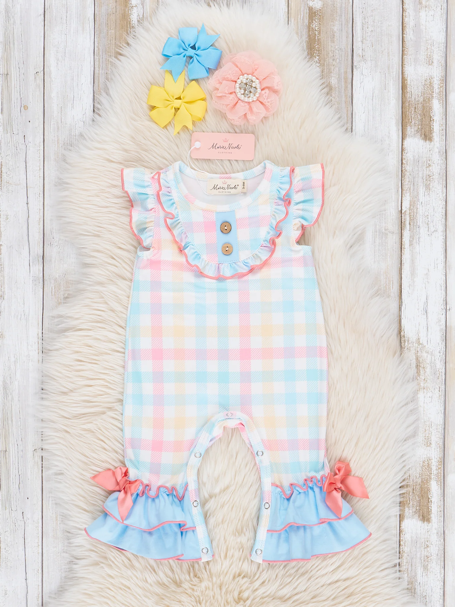 Pastel Gingham Ruffle Romper
