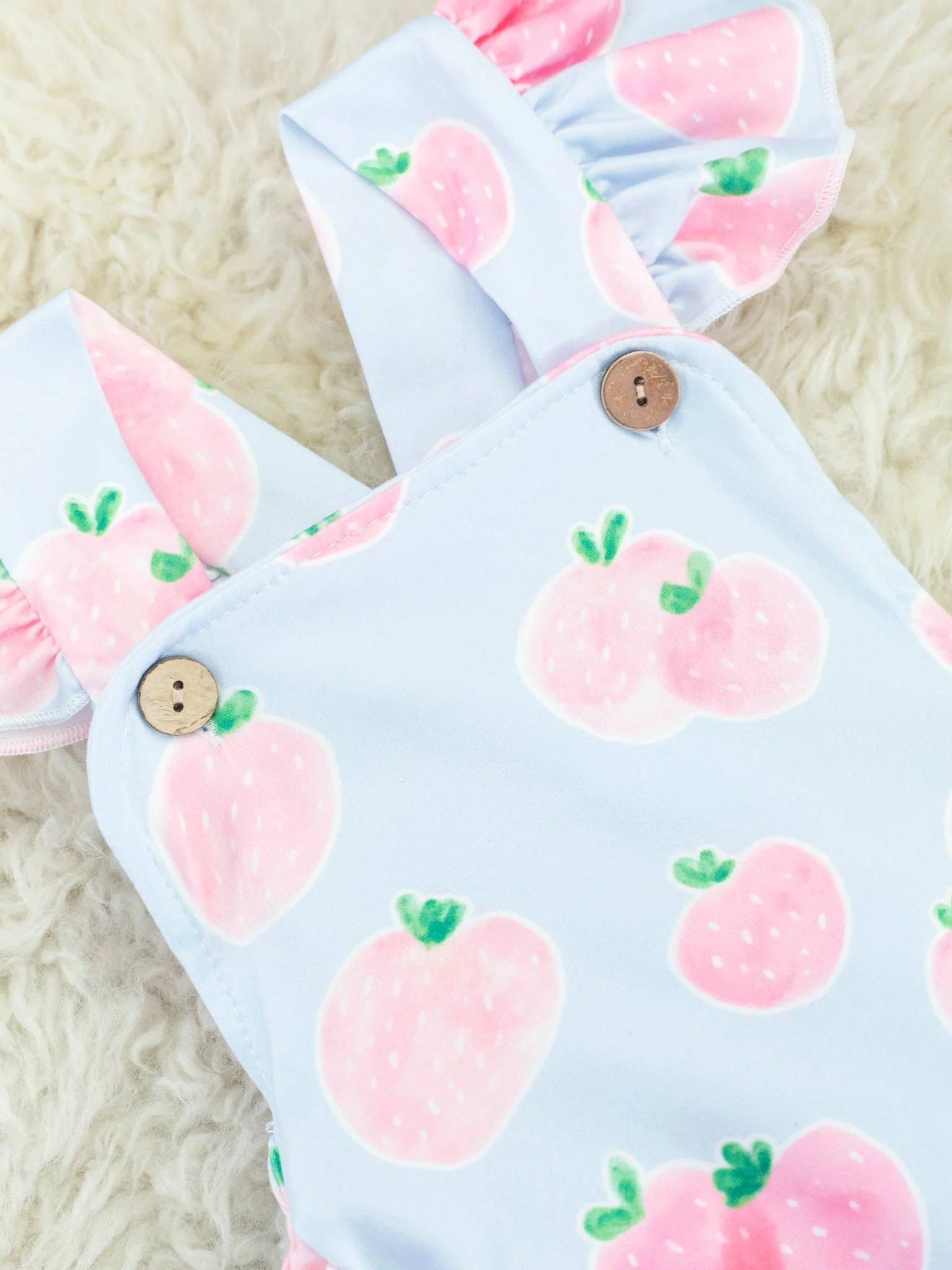 Pastel Gingham Strawberry Ruffle Bubble Romper - Image 2