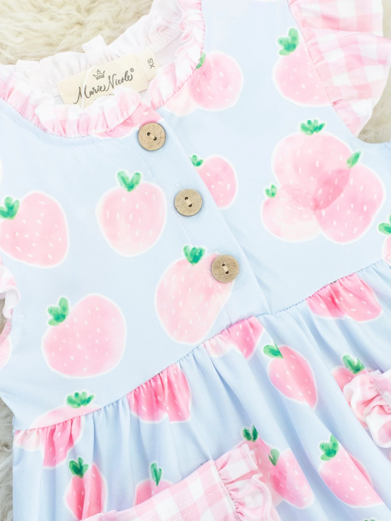Pastel Gingham Strawberry Ruffle Outfit - Image 3