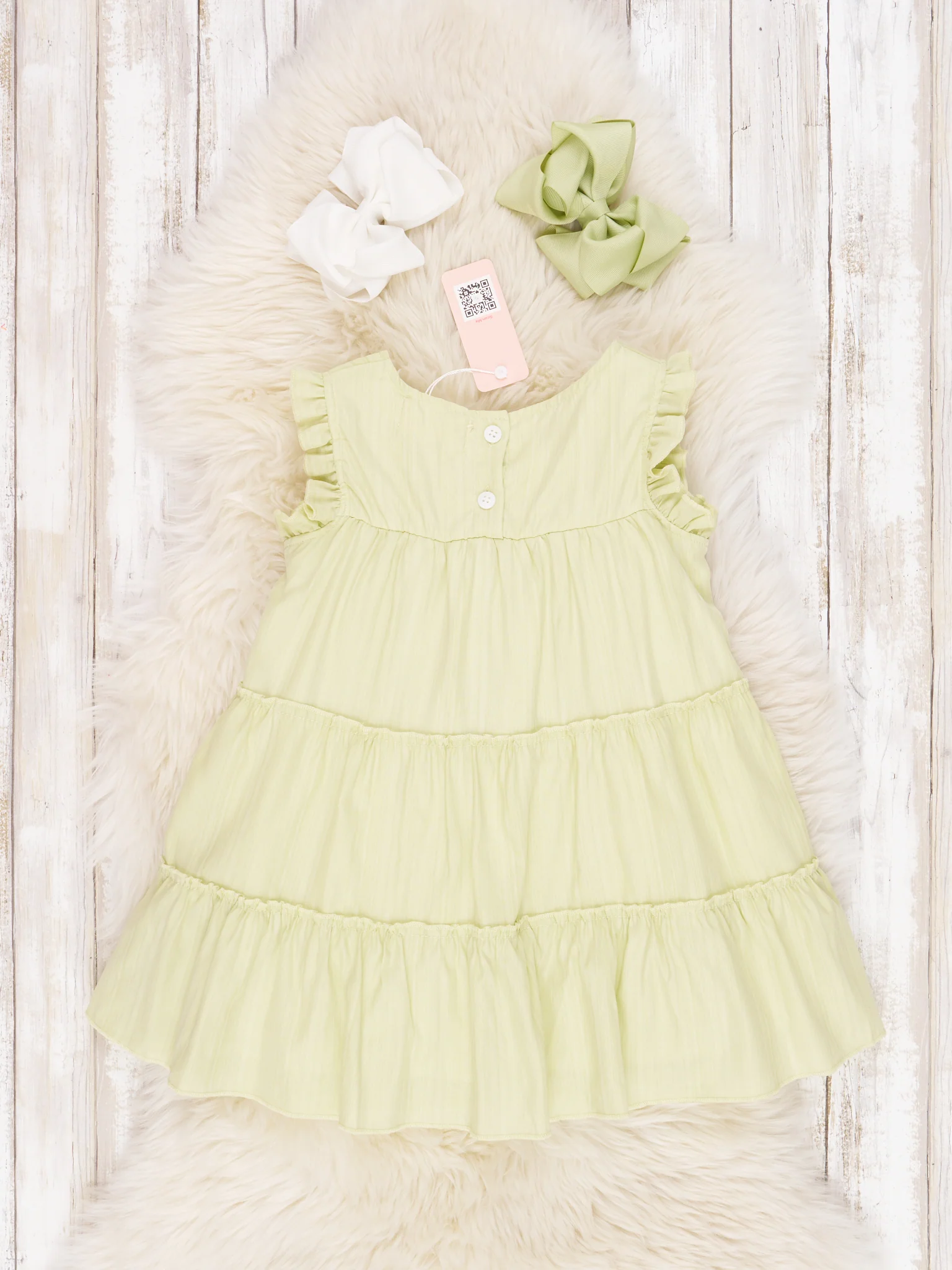 Pastel Green Ruffle Bow Dress - Image 2