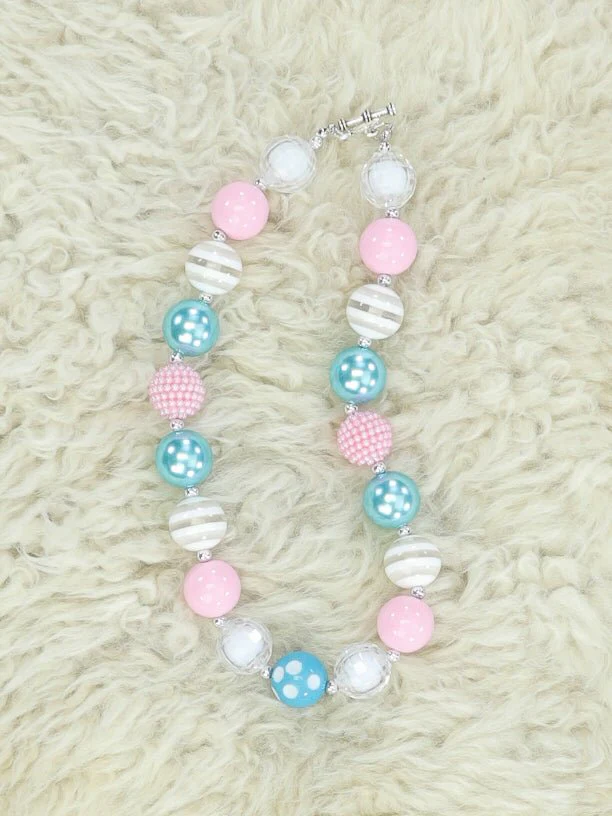 Pastel Pink Blue White Bubblegum Necklace