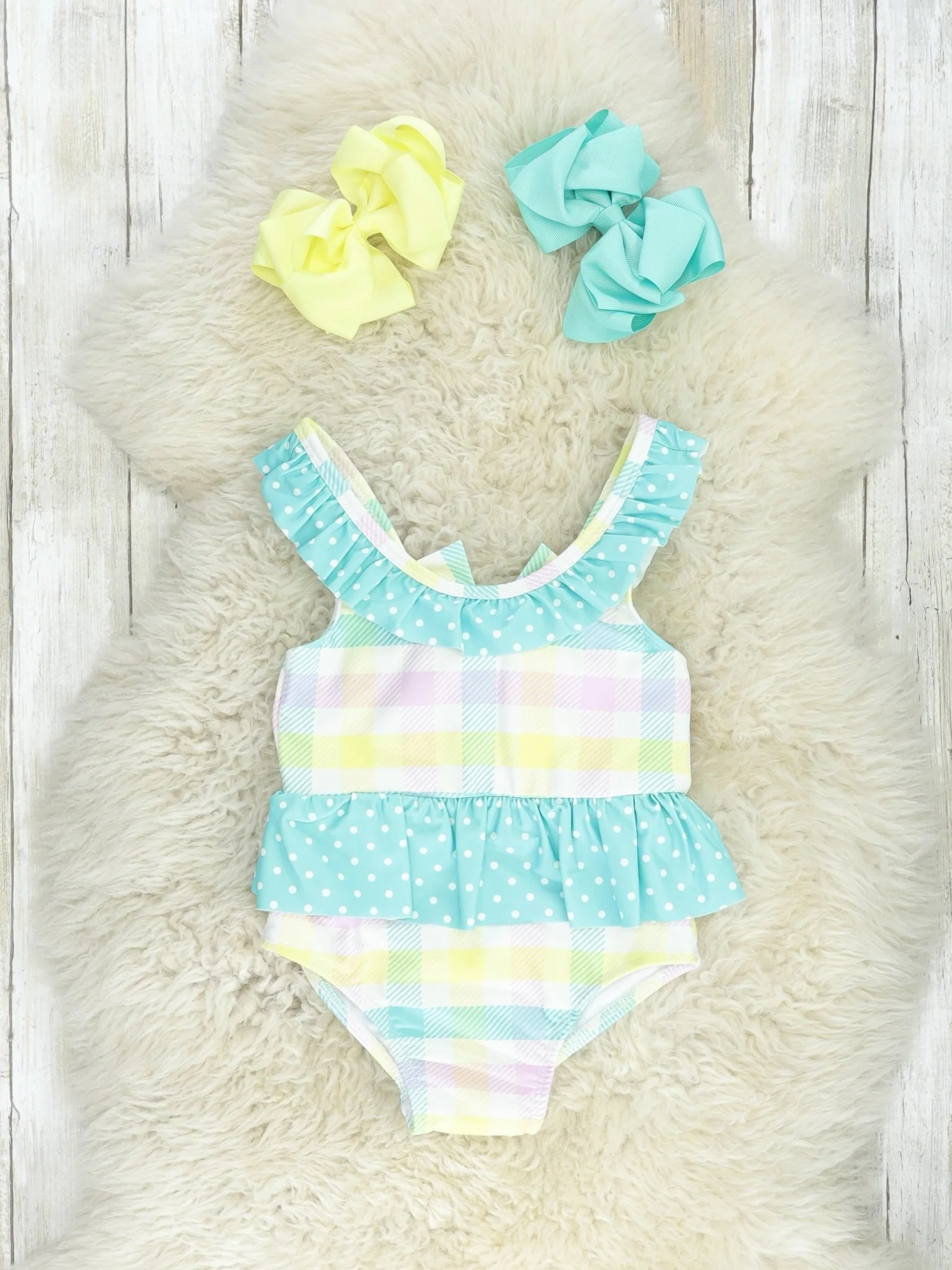 Pastel Plaid One-Piece Ruffle Swimsuit