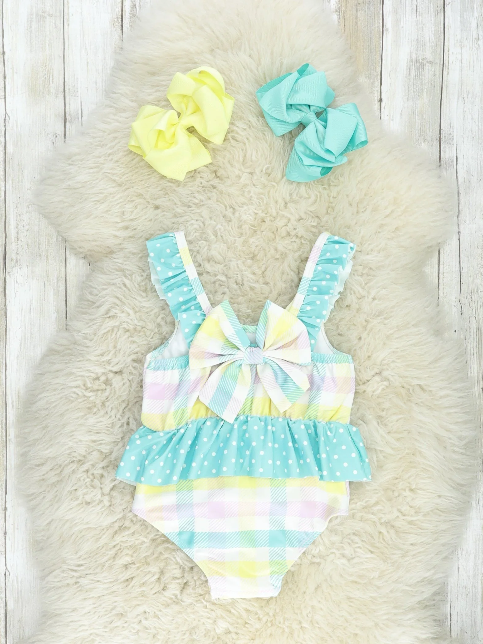 Pastel Plaid One-Piece Ruffle Swimsuit - Image 2