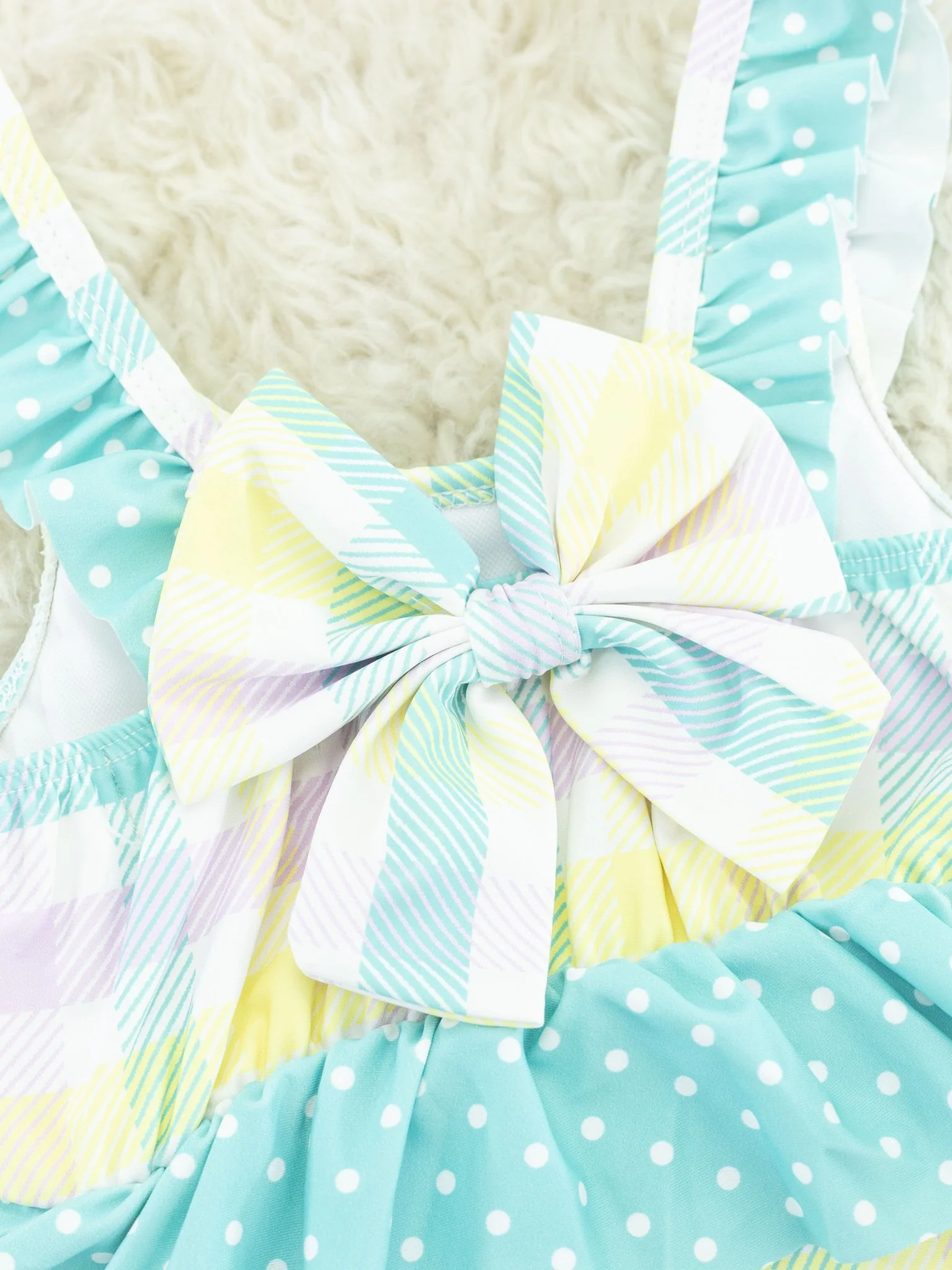 Pastel Plaid One-Piece Ruffle Swimsuit - Image 3