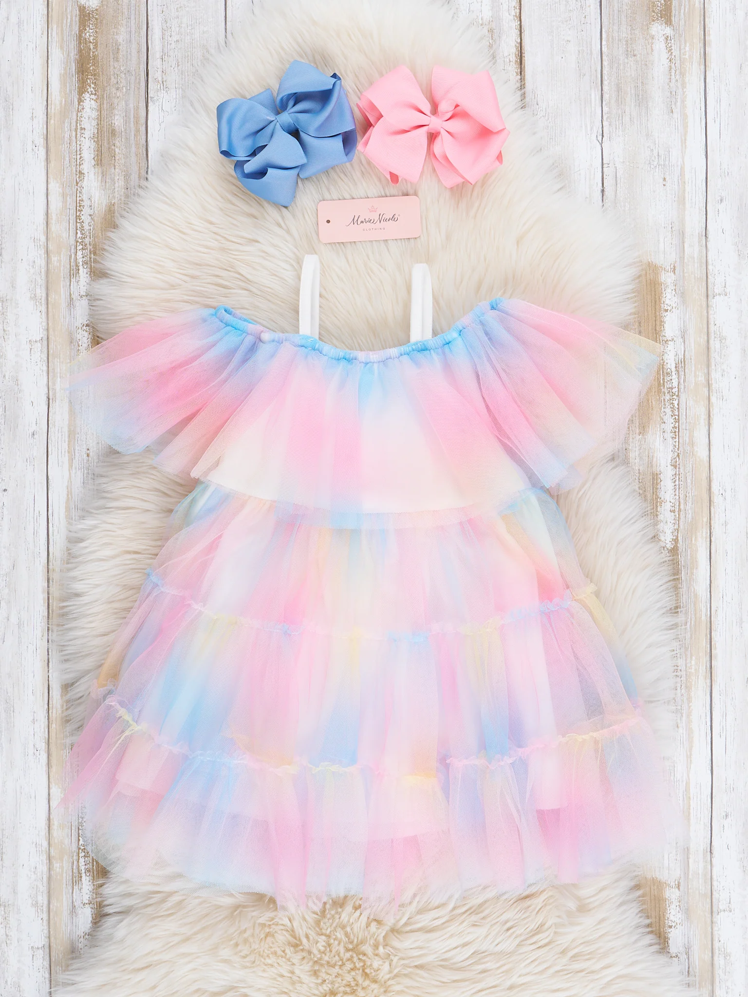 Pastel Rainbow Tiered Tulle Dress - Image 3