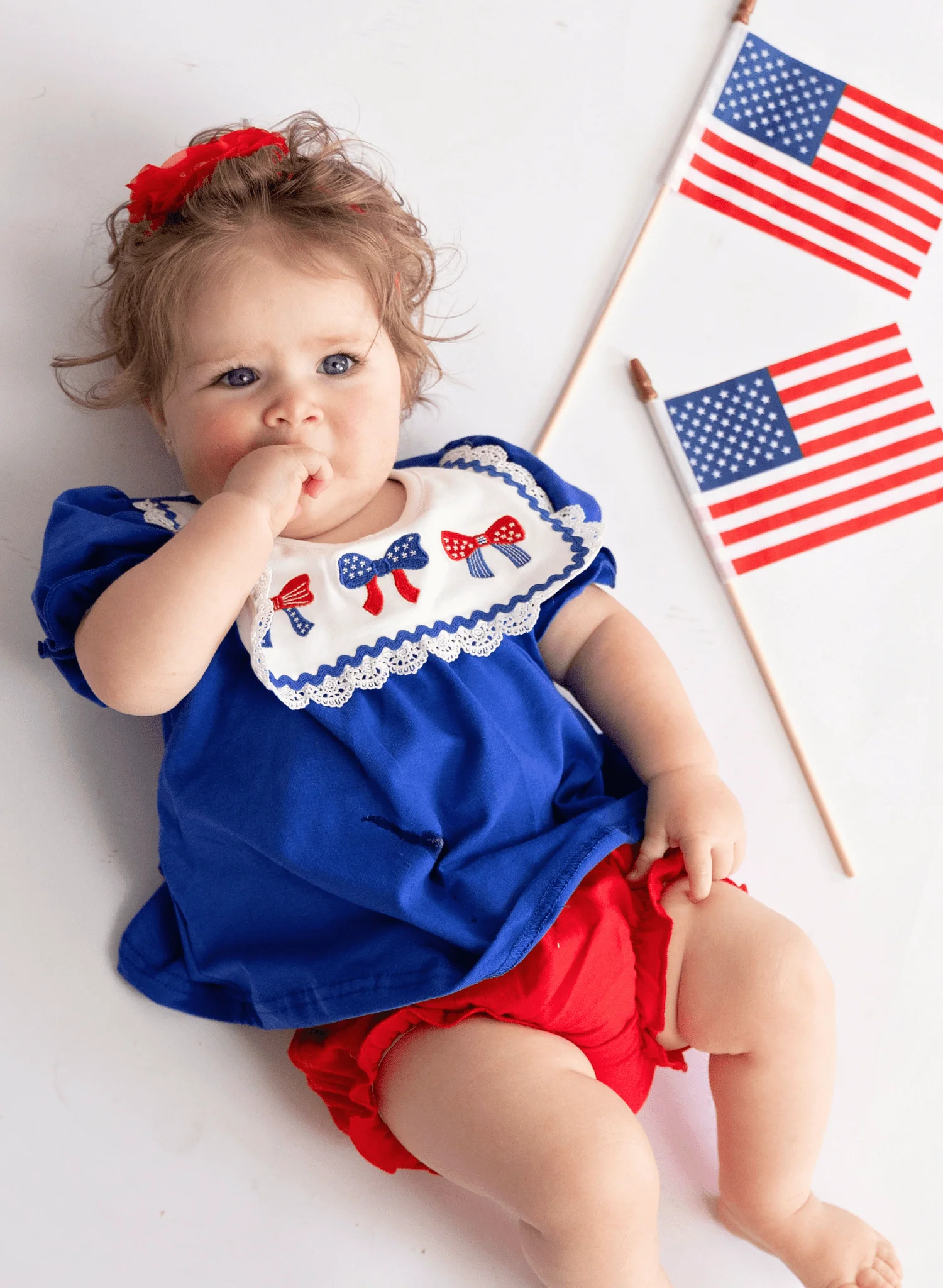 Patriotic Bow Bliss Embroidered Cotton Ruffle Bloomers Outfit