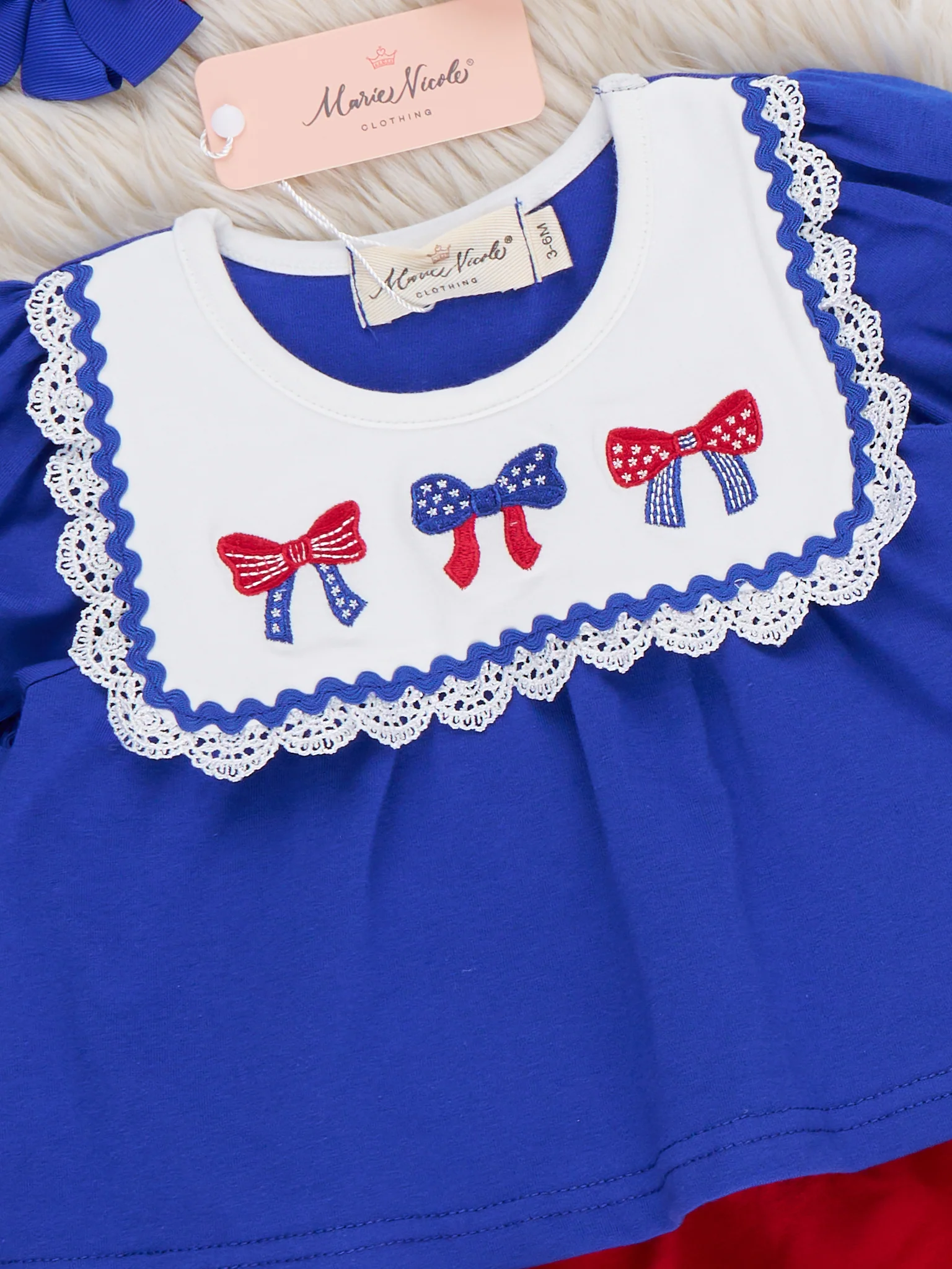 Patriotic Bow Bliss Embroidered Cotton Ruffle Bloomers Outfit - Image 3