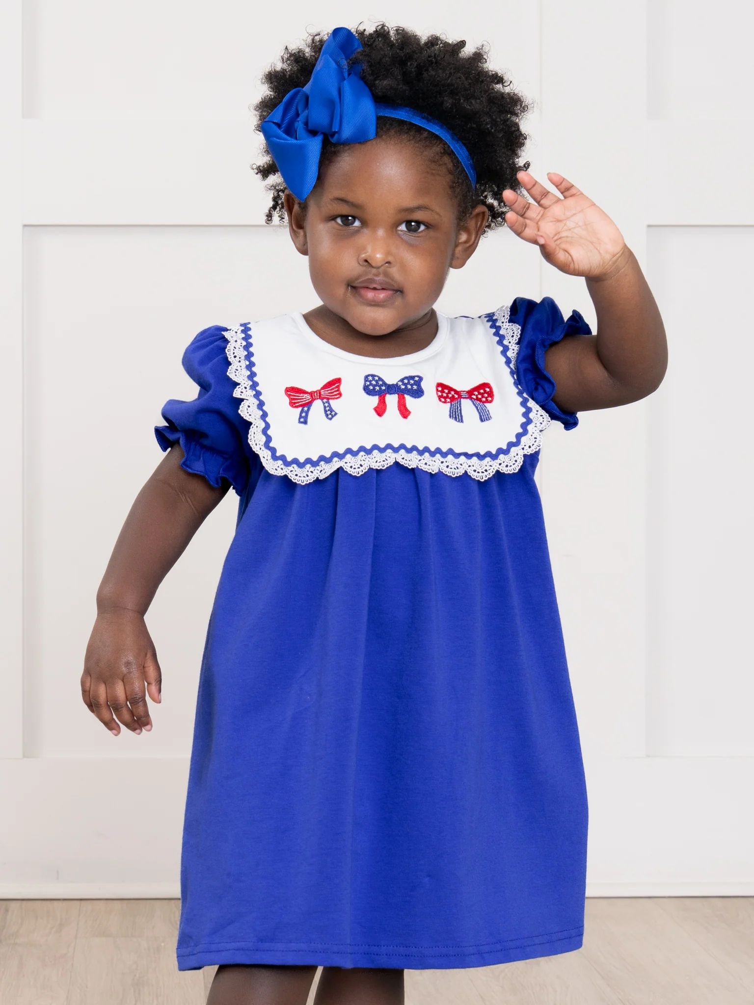 Patriotic Bow Bliss Embroidered Cotton Ruffle Dress