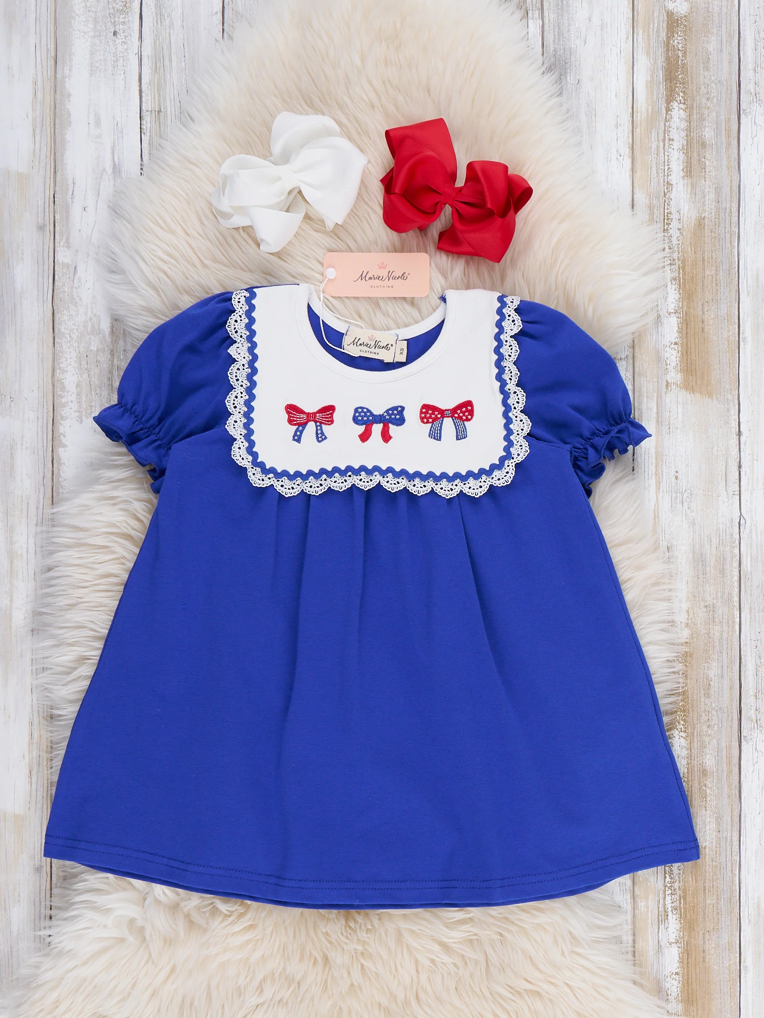 Patriotic Bow Bliss Embroidered Cotton Ruffle Dress - Image 2