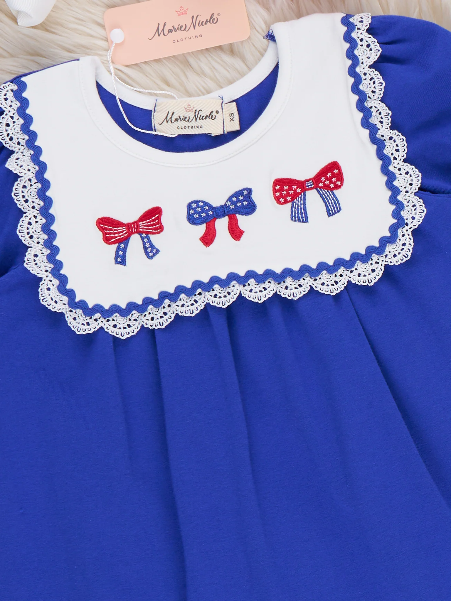 Patriotic Bow Bliss Embroidered Cotton Ruffle Dress - Image 3