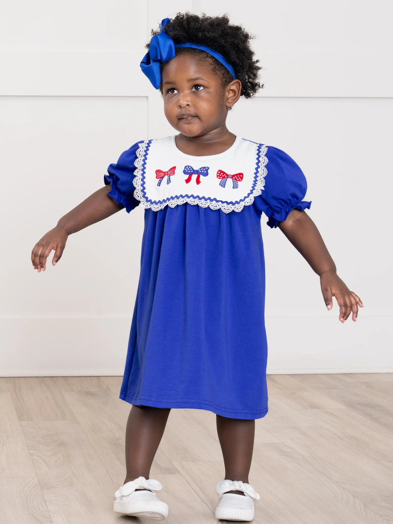 Patriotic Bow Bliss Embroidered Cotton Ruffle Dress - Image 4