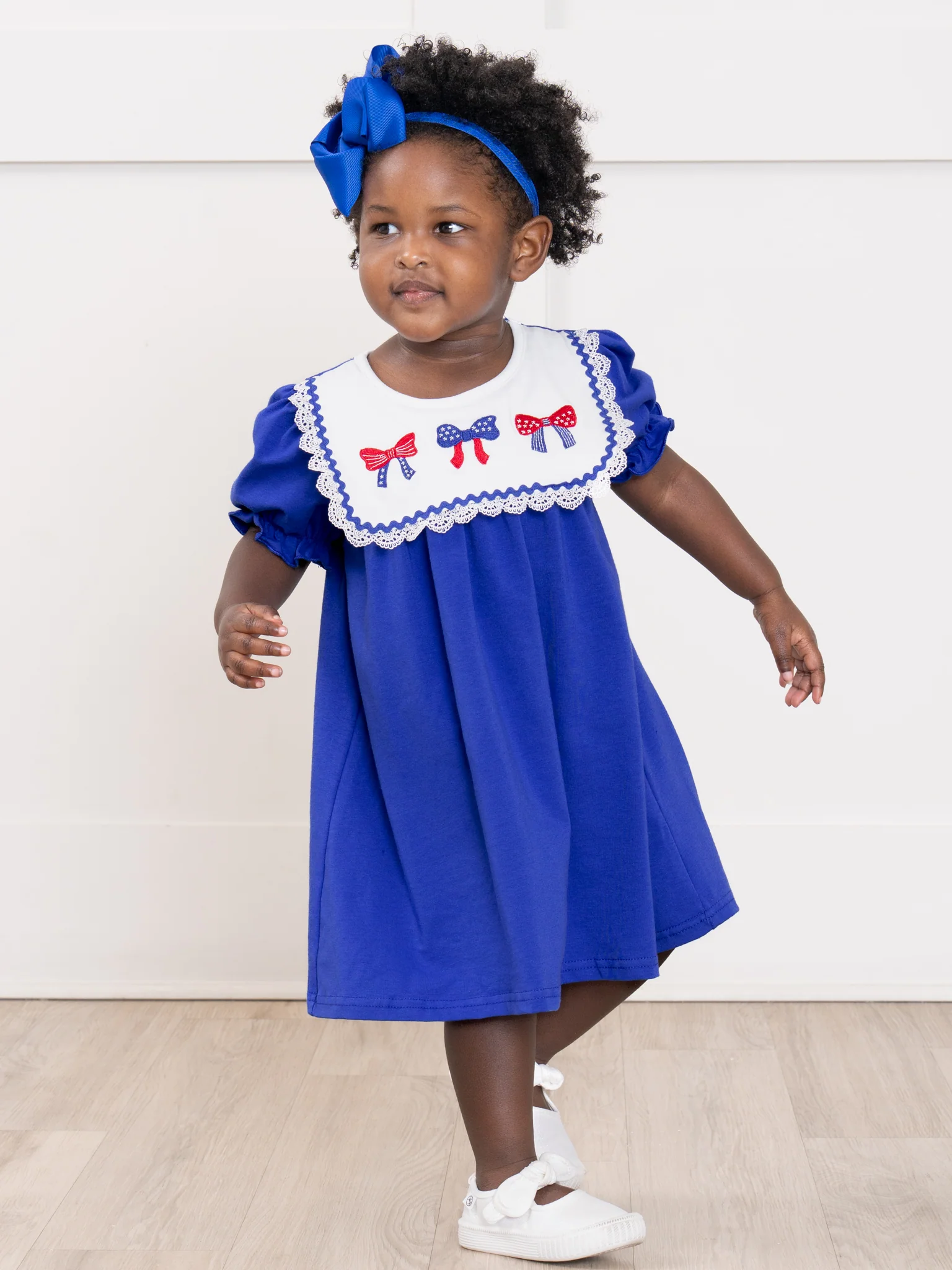 Patriotic Bow Bliss Embroidered Cotton Ruffle Dress - Image 5