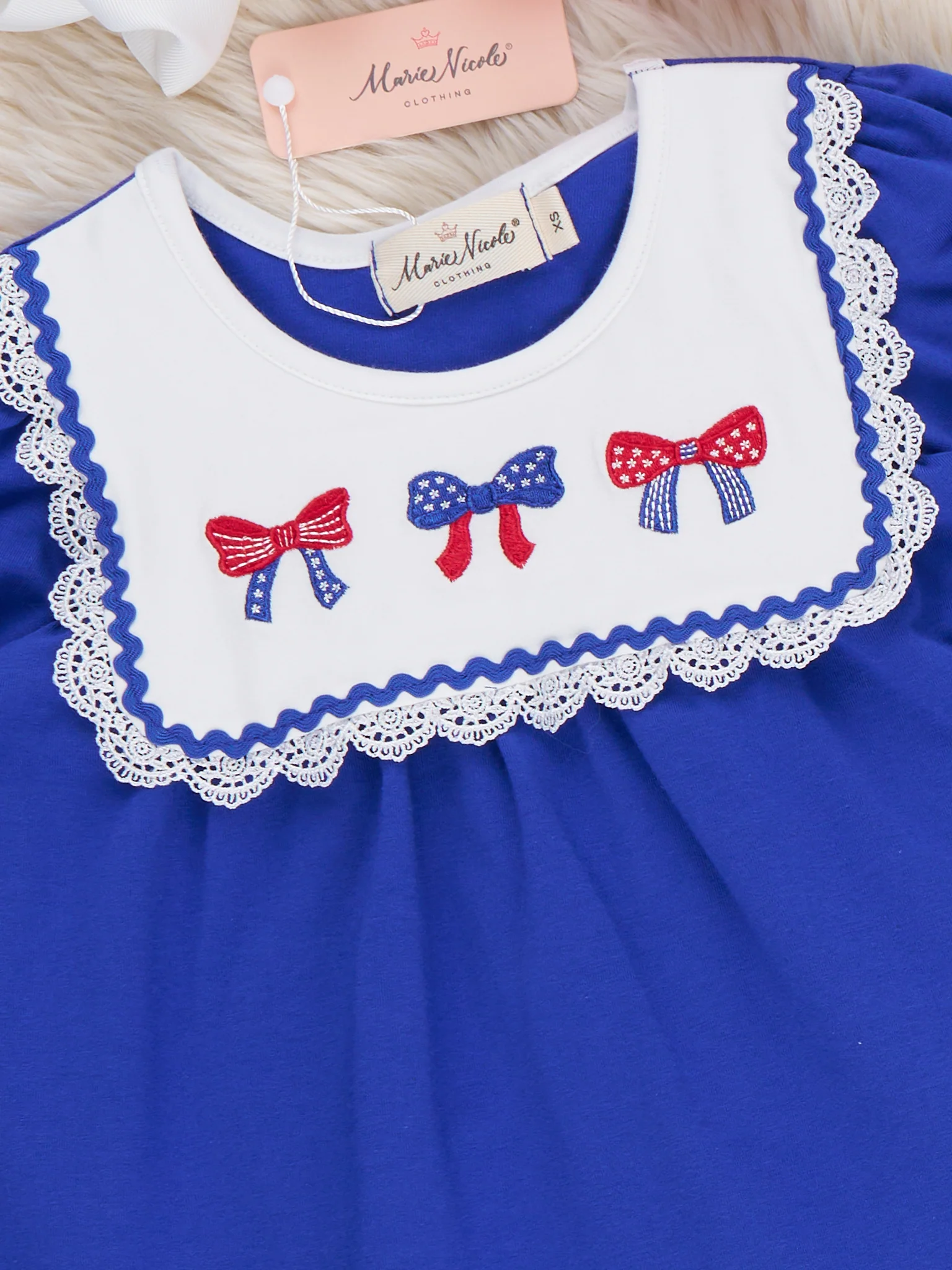 Patriotic Bow Bliss Embroidered Cotton Ruffle Outfit - Image 2