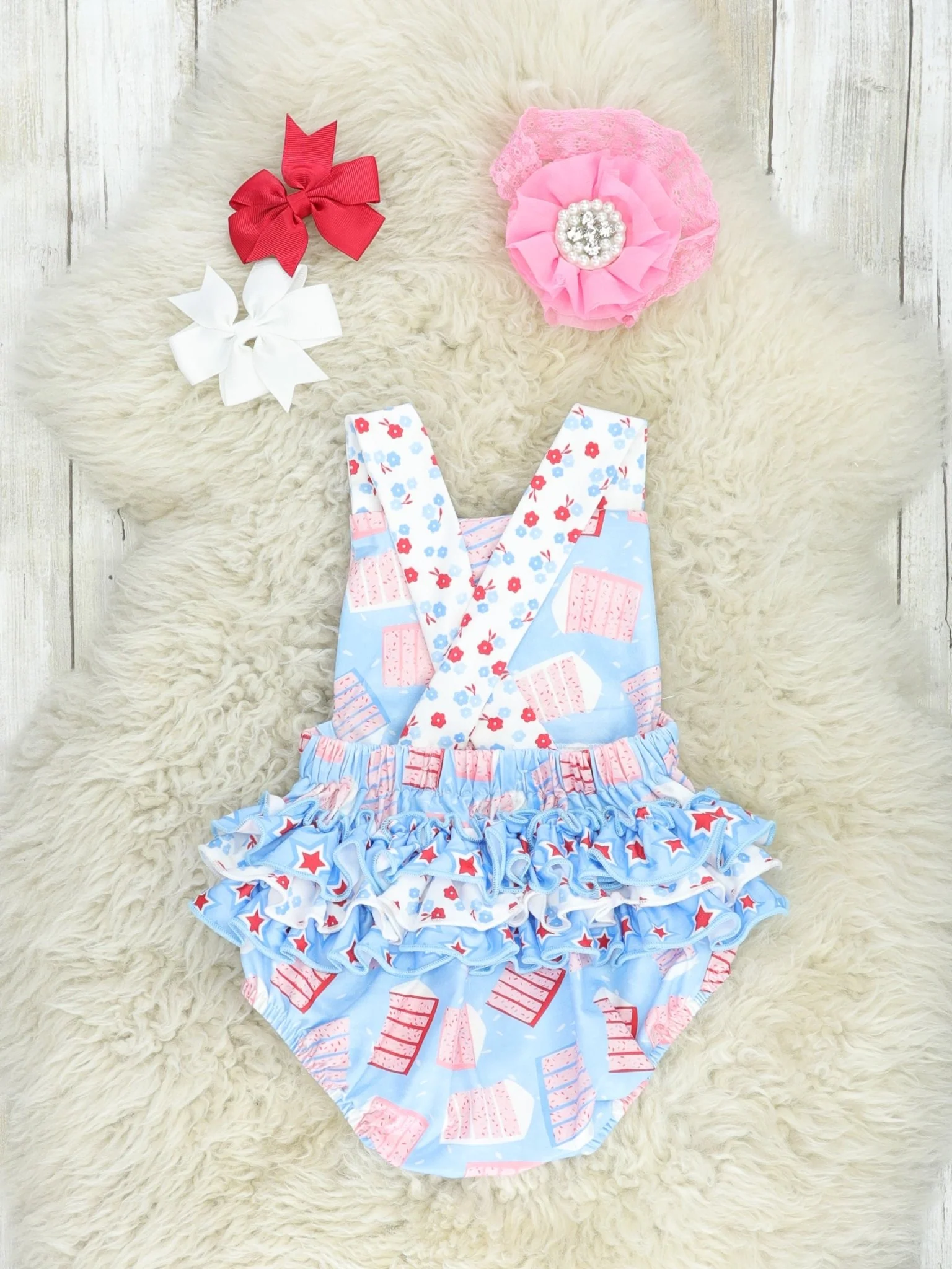 Patriotic Cake Ruffle Bubble Romper - Image 2
