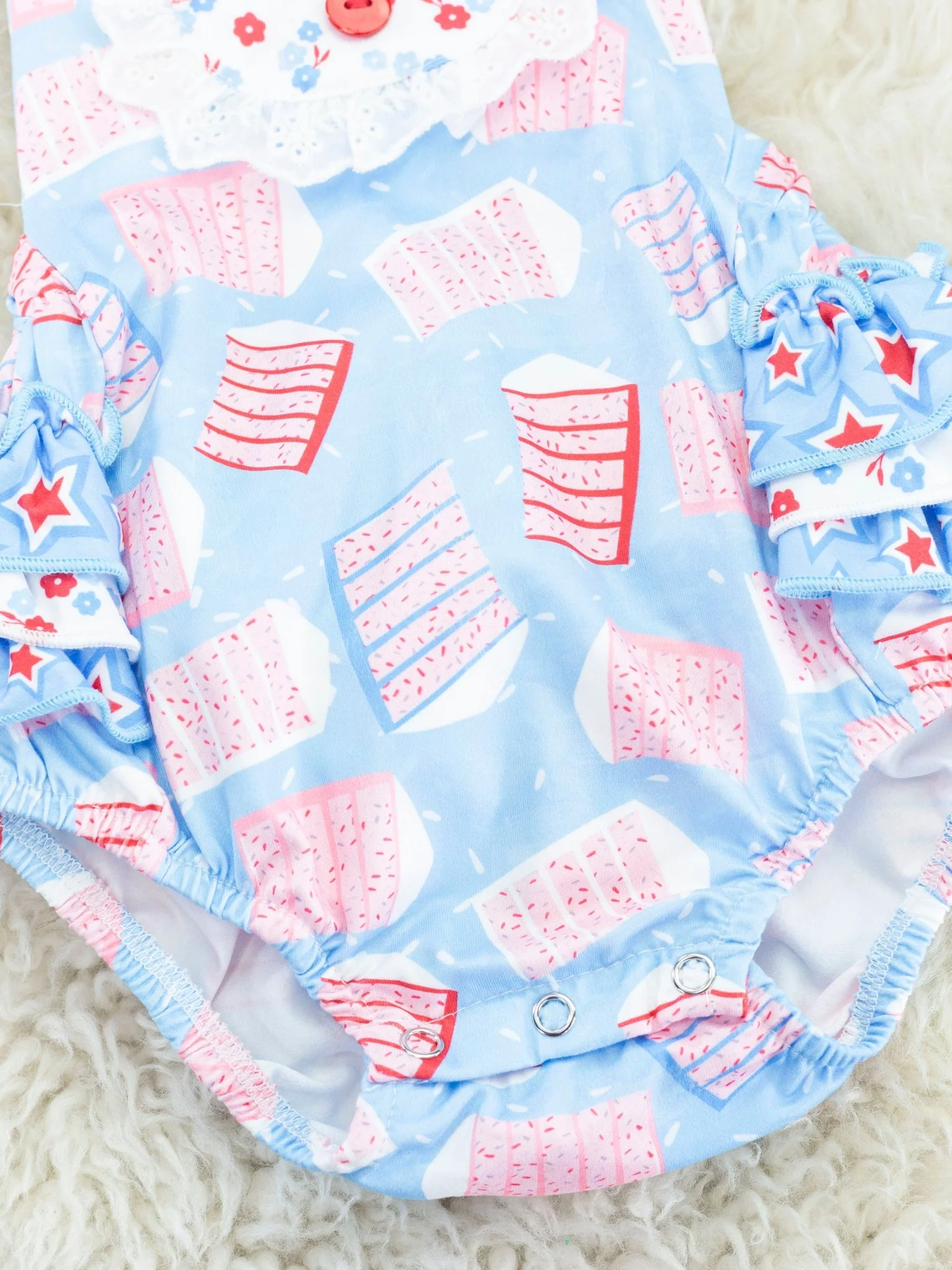 Patriotic Cake Ruffle Bubble Romper - Image 3