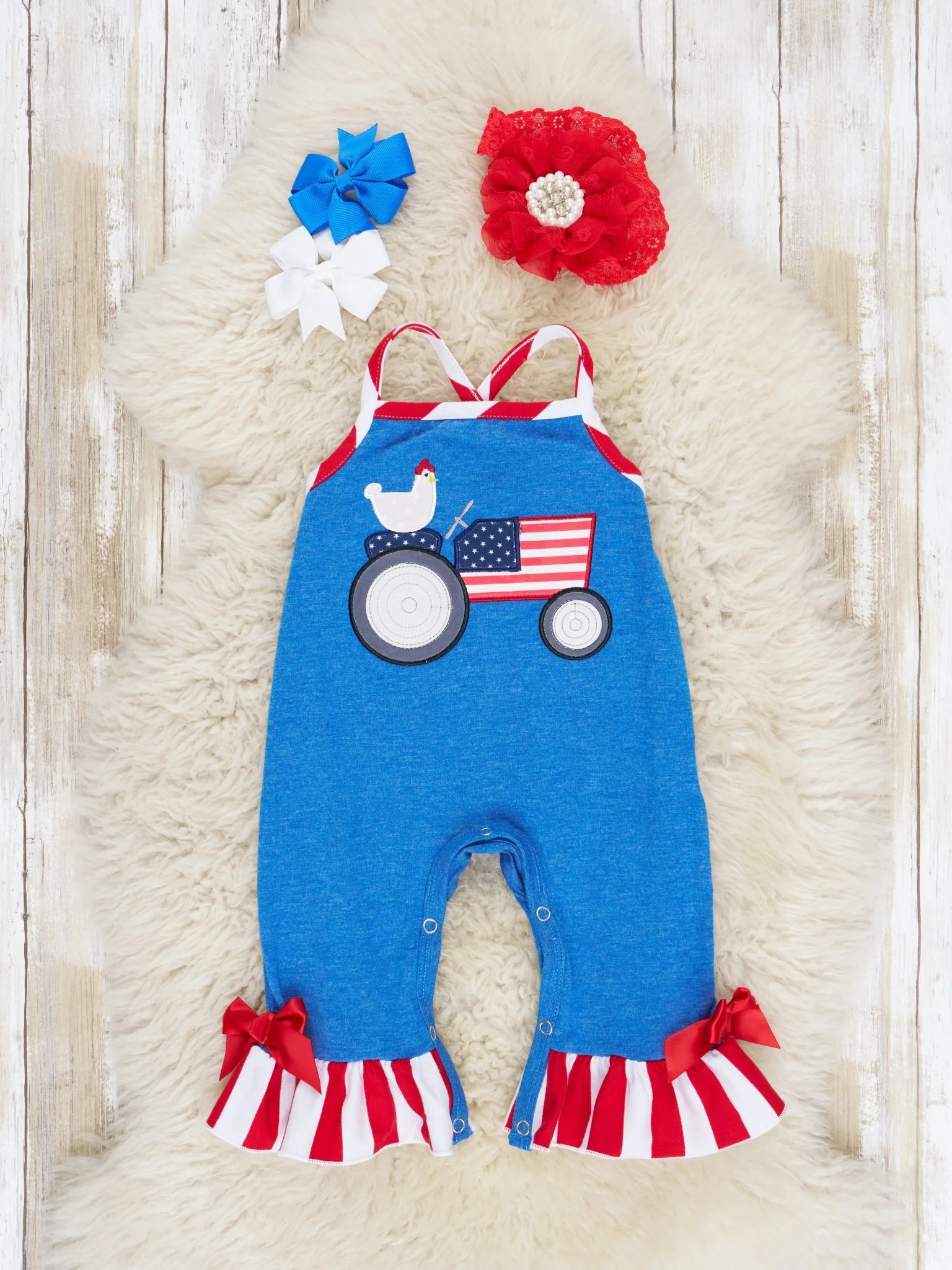 Patriotic Chicken Tractor Ruffle Romper