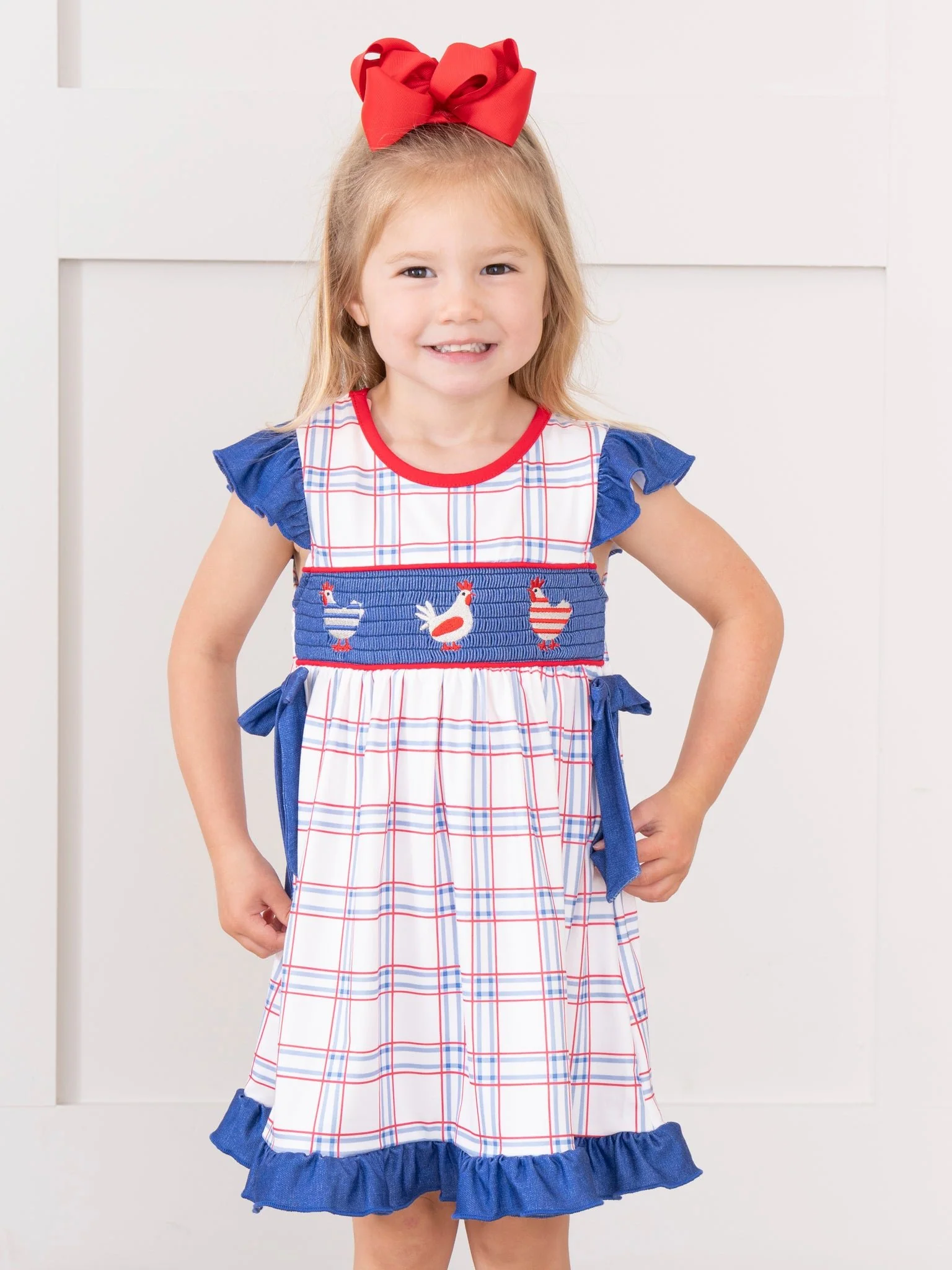 Patriotic Chickens Smocked Ruffle Dress