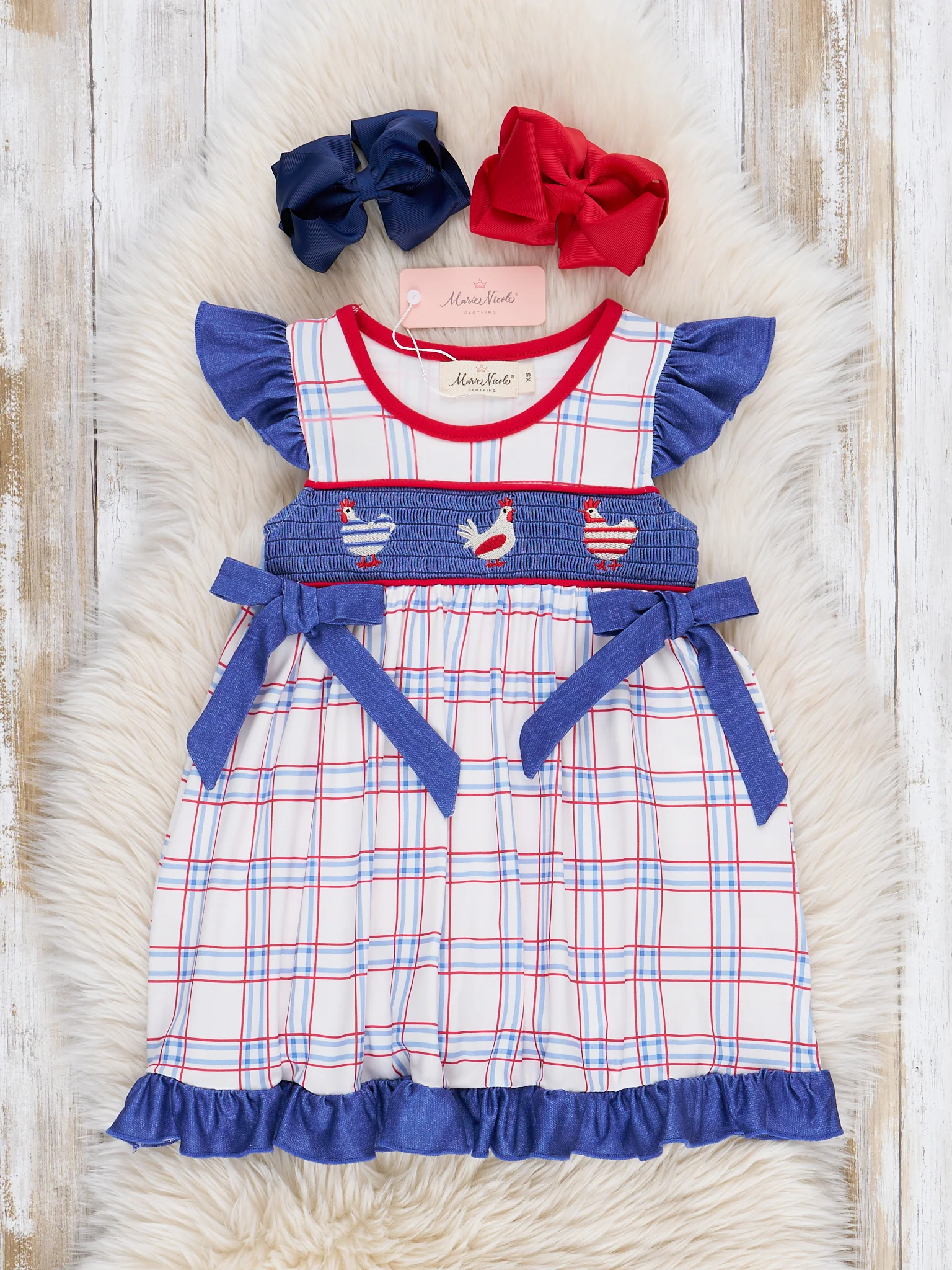 Patriotic Chickens Smocked Ruffle Dress - Image 2