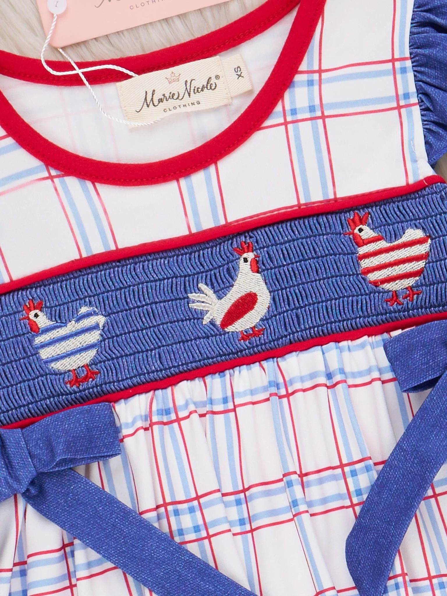 Patriotic Chickens Smocked Ruffle Dress - Image 3