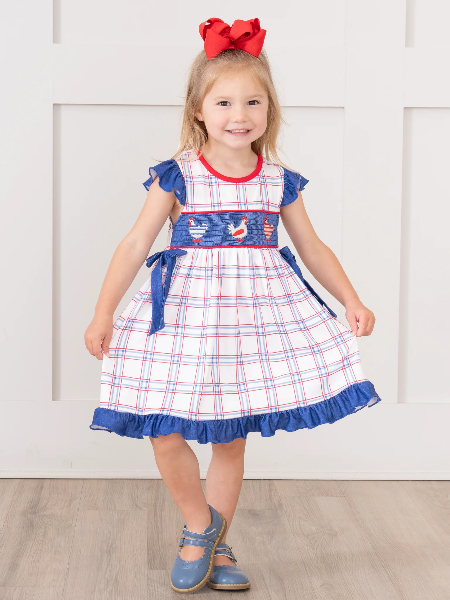Patriotic Chickens Smocked Ruffle Dress - Image 4