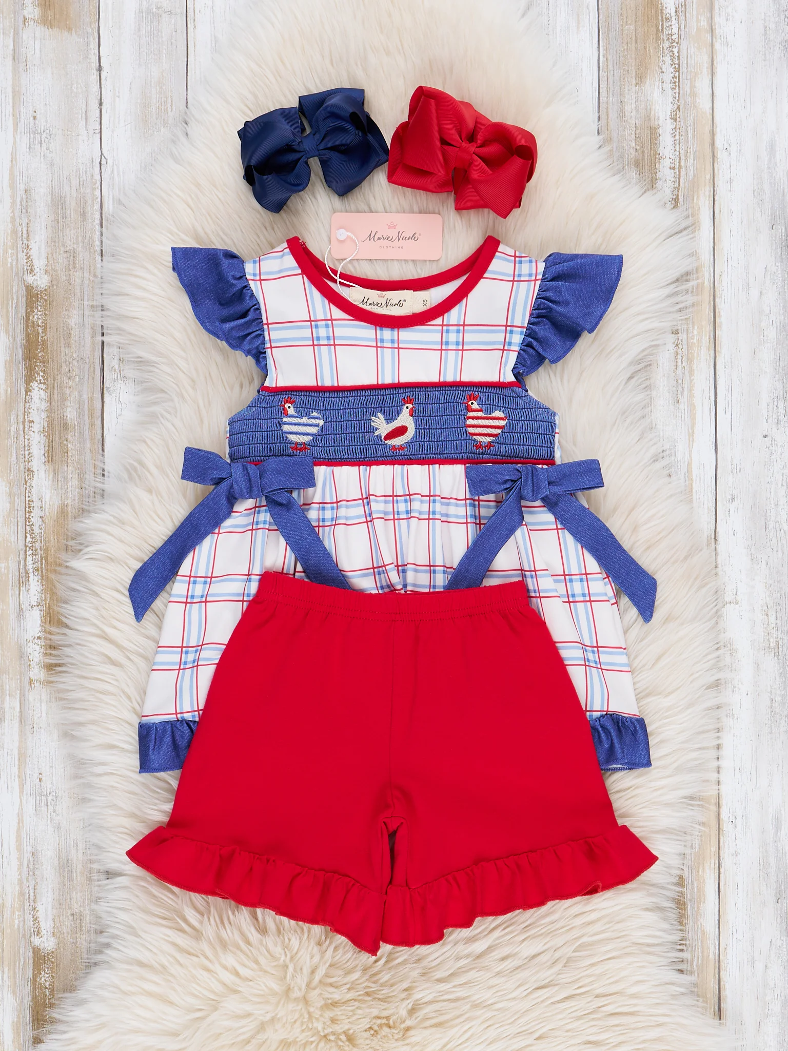 Patriotic Chickens Smocked Ruffle Outfit - Image 2